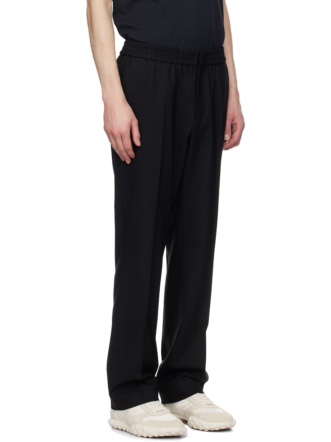 Black Wool Elasticated Waist Trousers - 2