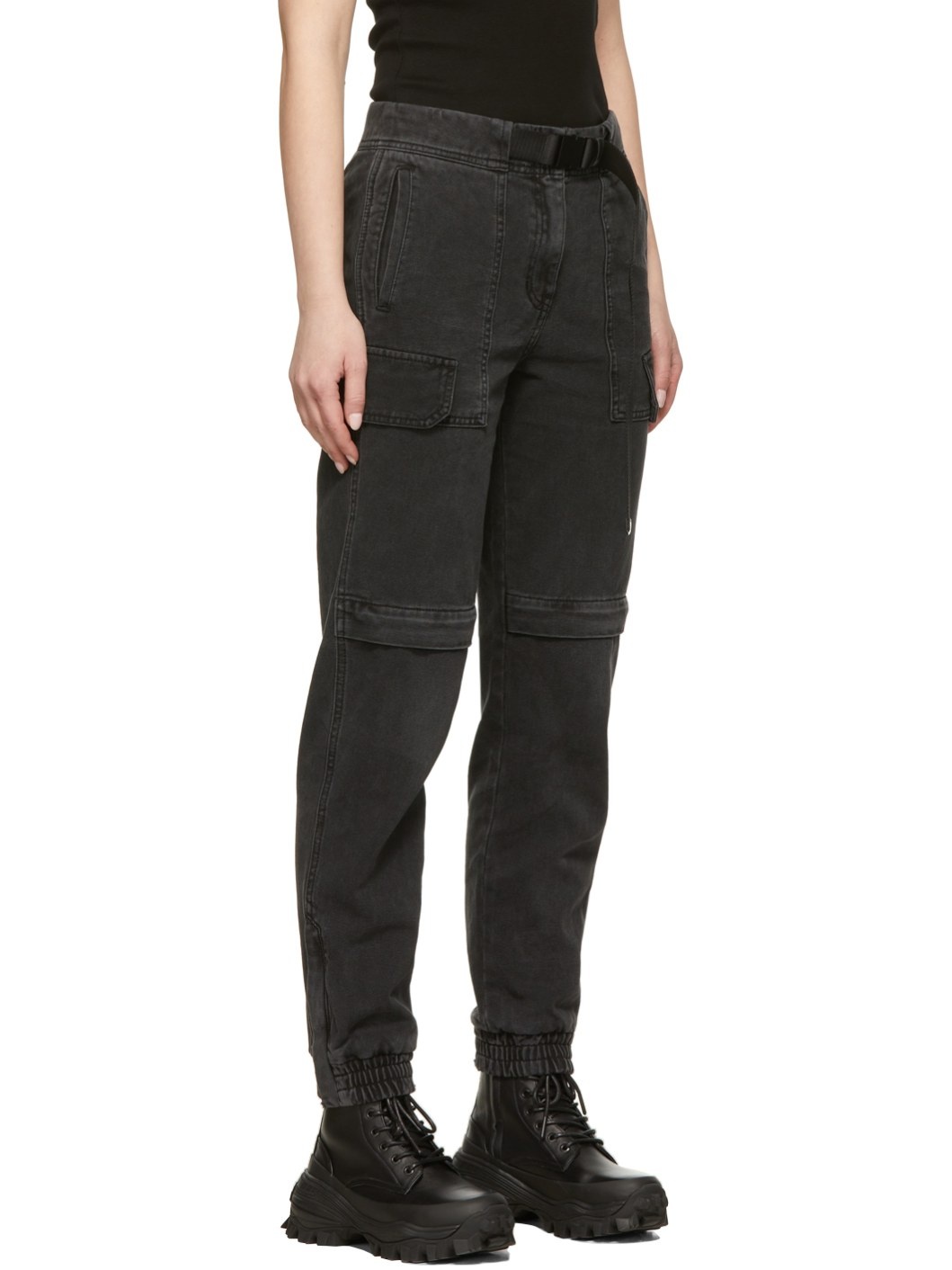 Black Denim Cargo Trousers - 2