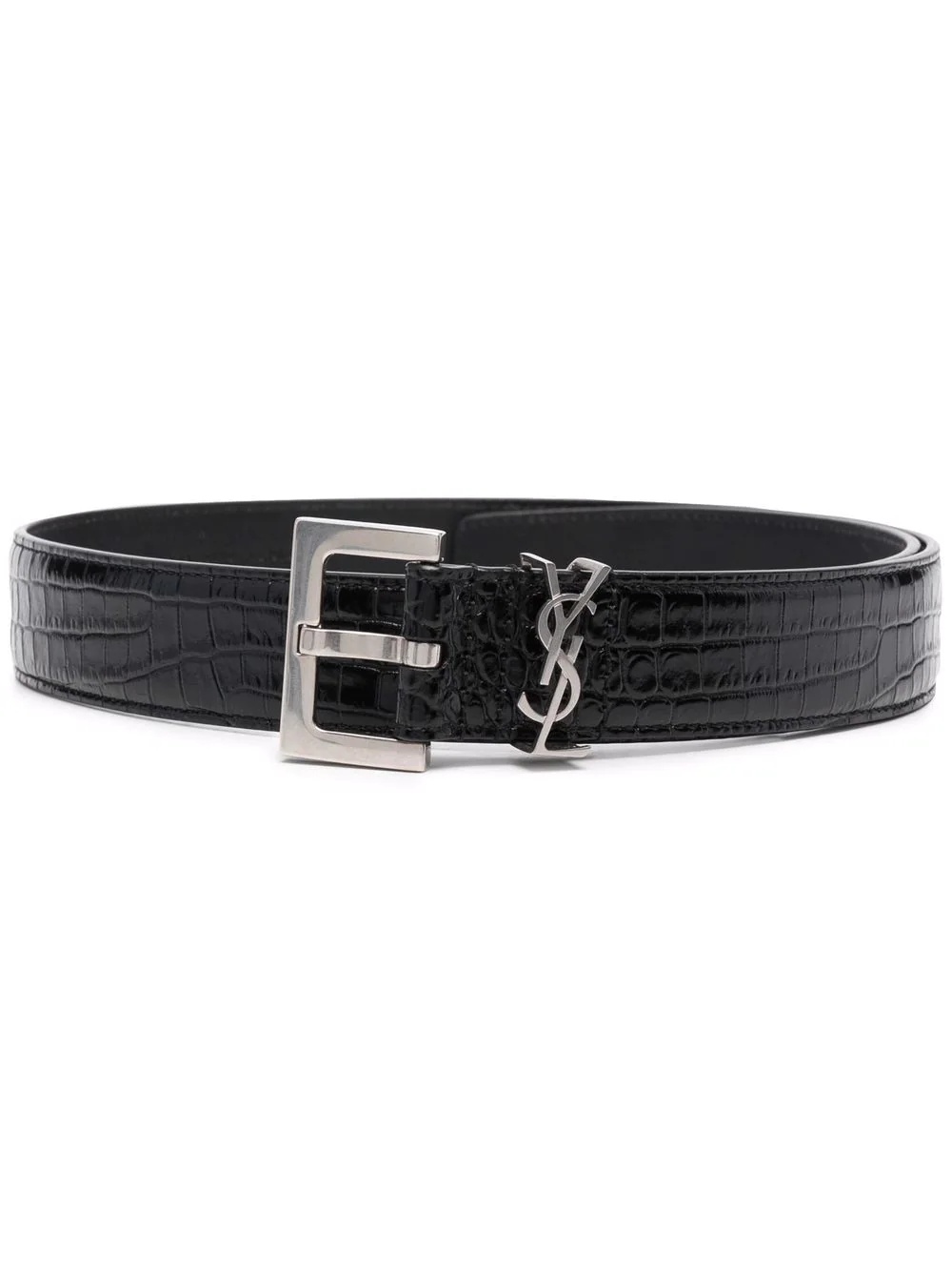 crocodile-effect leather belt - 1