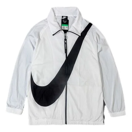 (WMNS) Nike Collar Big Swoosh Jacket 'White Black' BV3686-100 - 1
