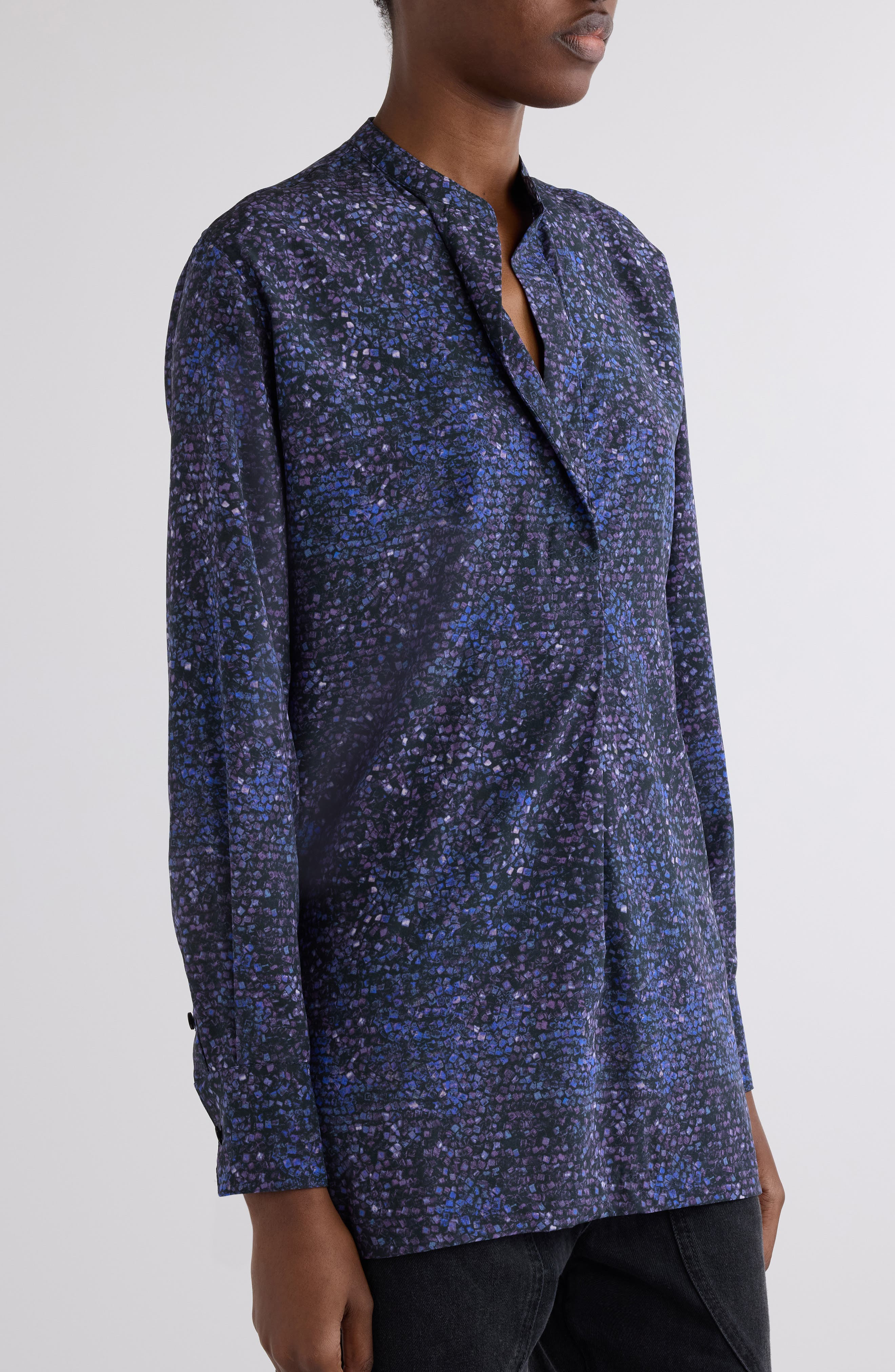 Isabel Marant Sima Mosaic Print Stretch Crepe Shirt in Midnight at Nordstrom - 5
