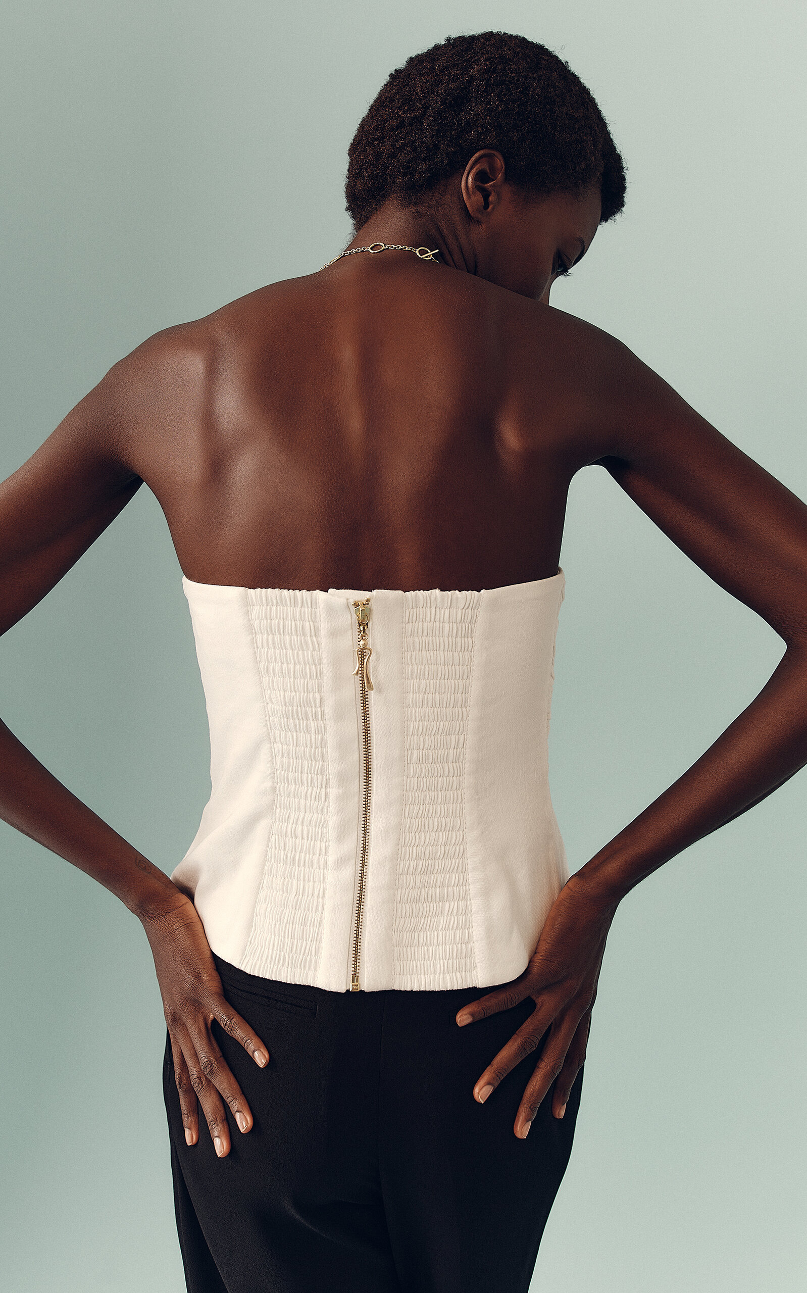 Oriel Ruched Linen Bustier Top white - 4