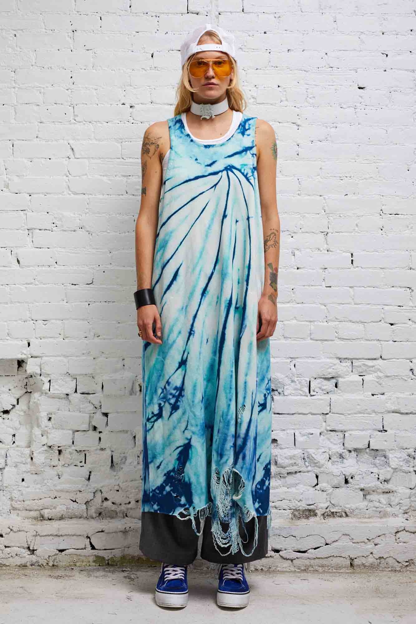 DESTROYED KNIT TANK DRESS - BLUE TIE-DYE - 3