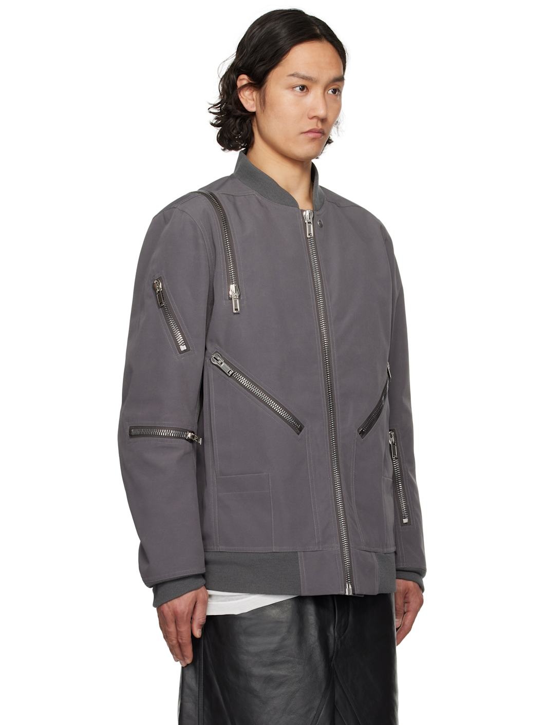 Gray Hollywood Jumbo Headon Flight Jacket - 2