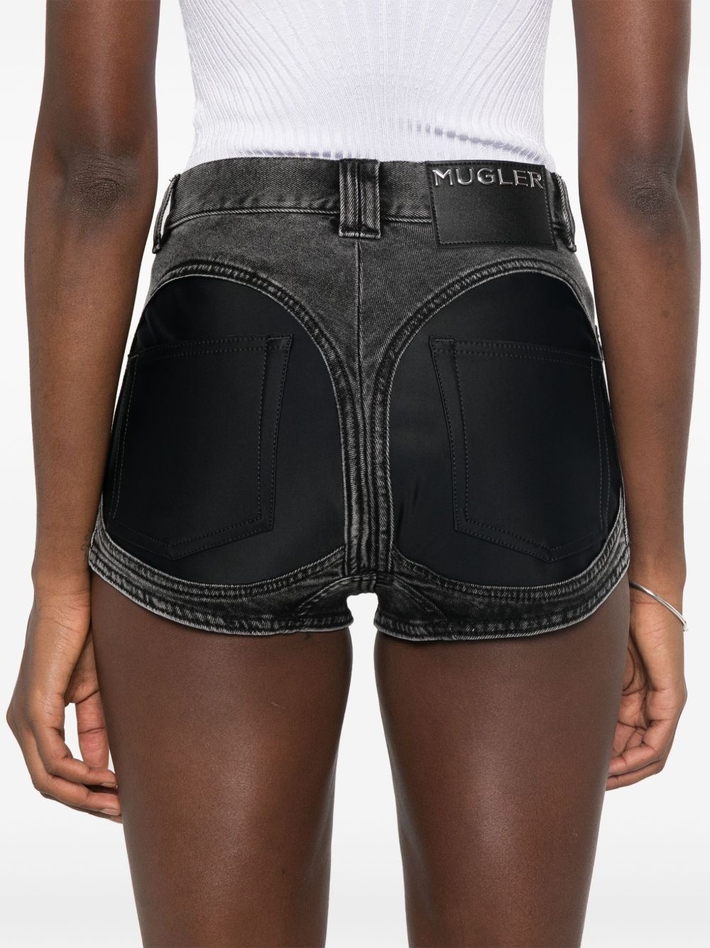 bi-material denim shorts - 5