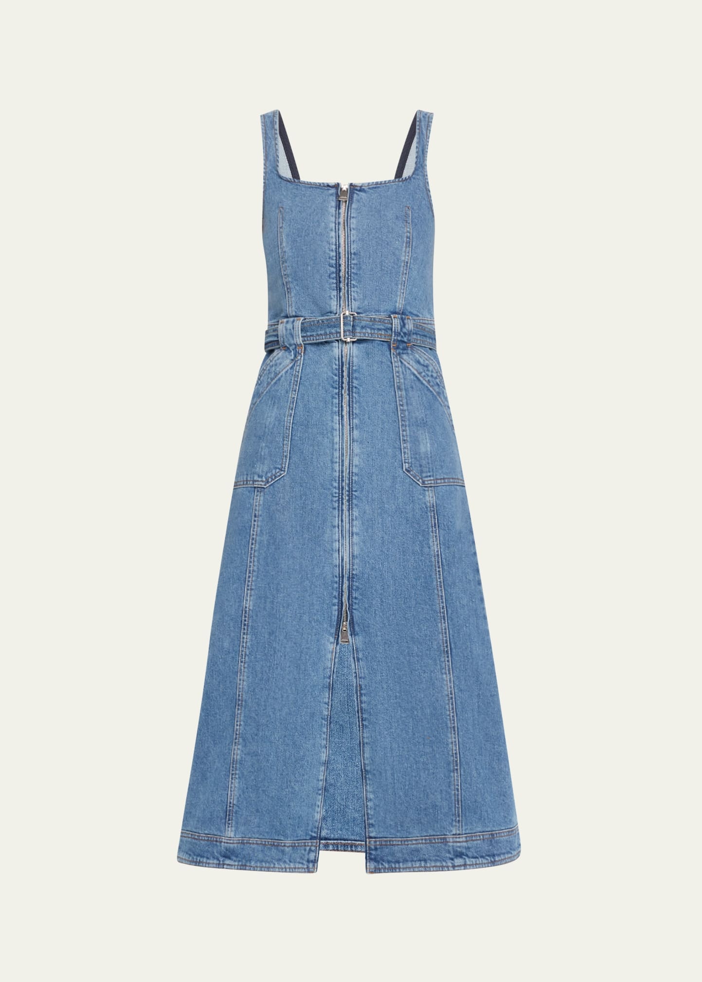 Manson Zip-Front Denim Midi Dress - 1