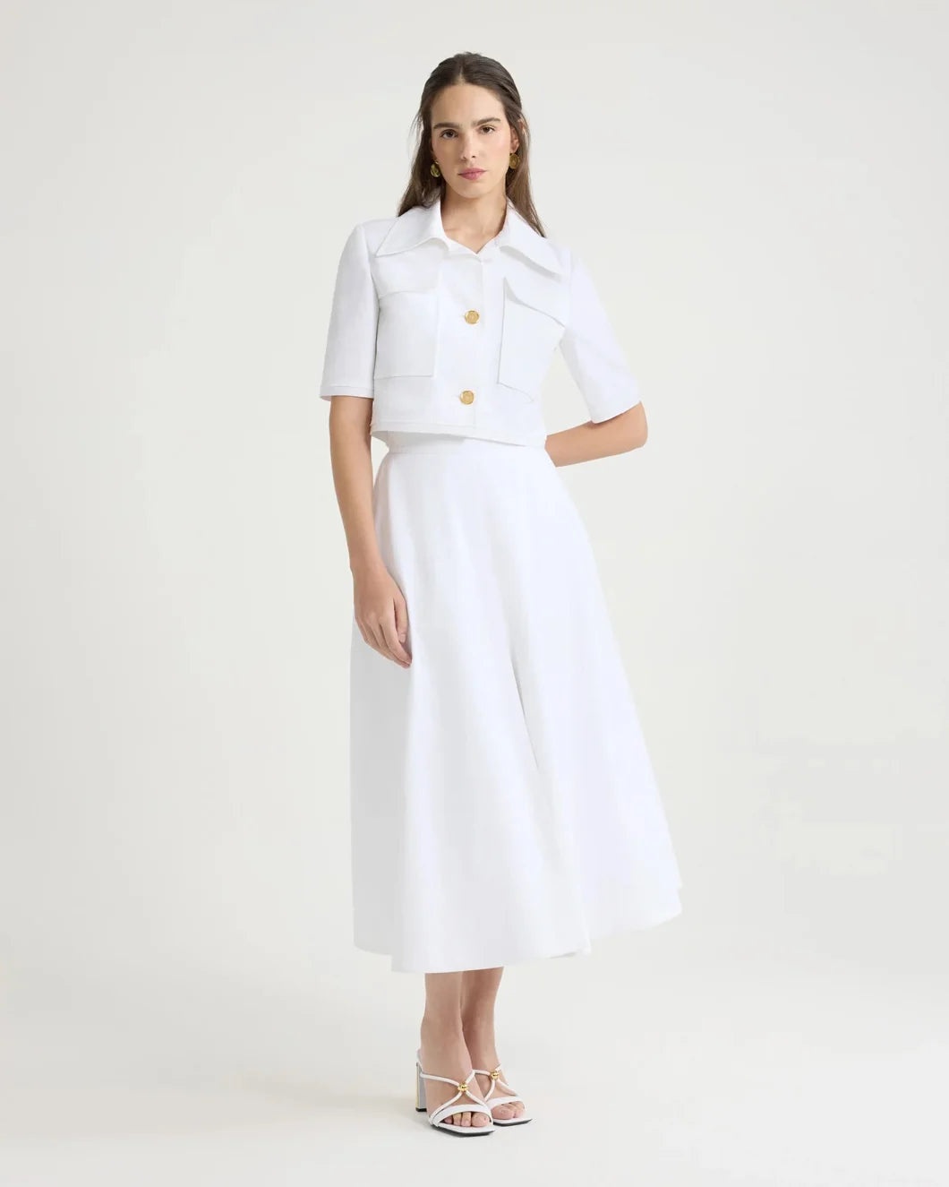 LONG A-LINE SKIRT IN ORGANIC COTTON GABARDINE - 2