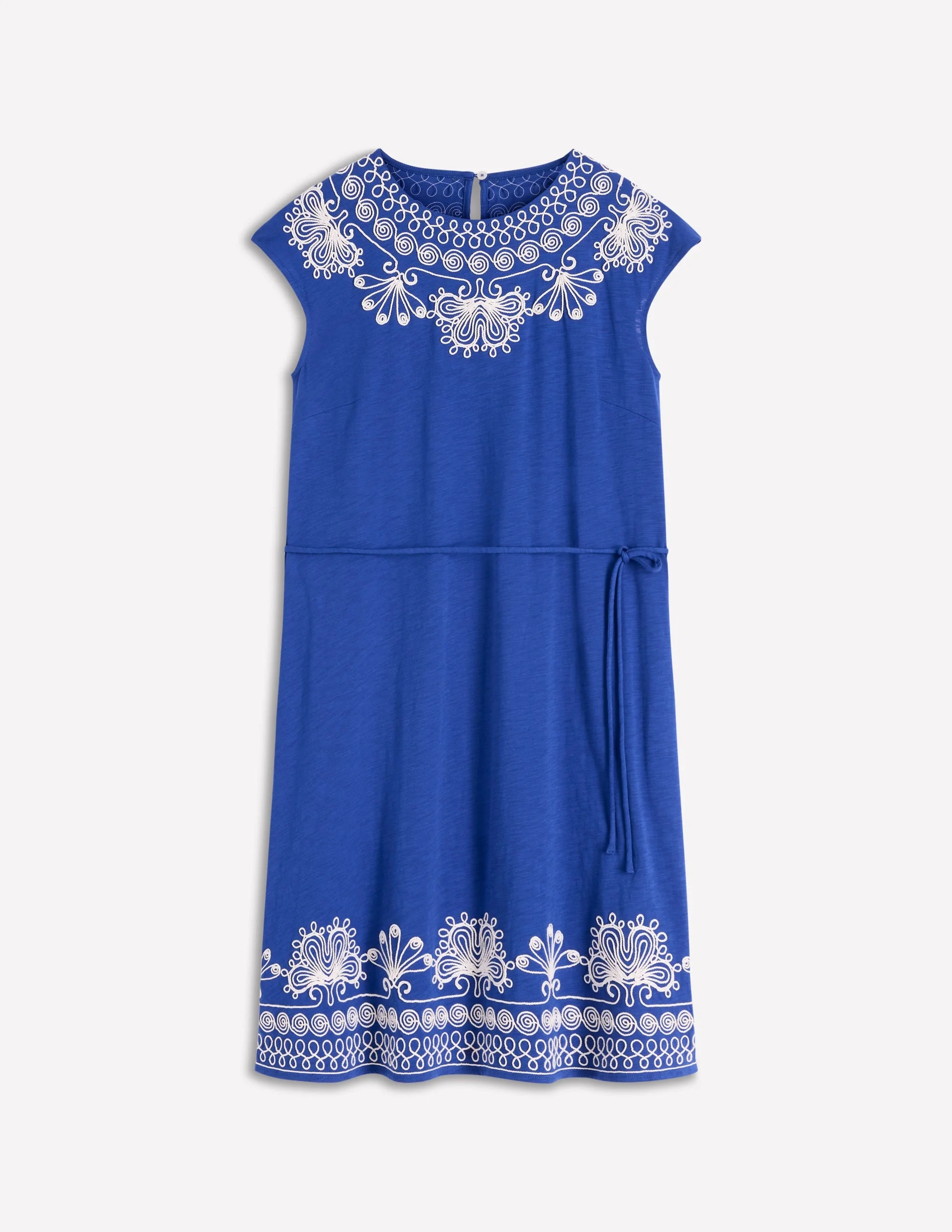 Embroidered Jersey Short Dress-Bright Blue - 1