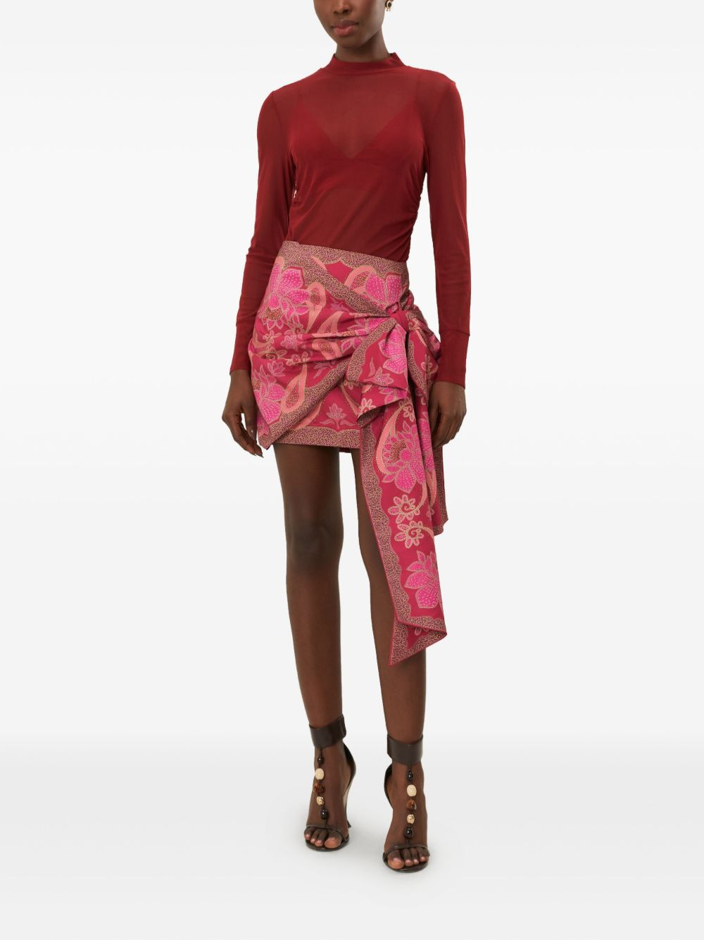 bow-detail floral-print mini skirt - 2