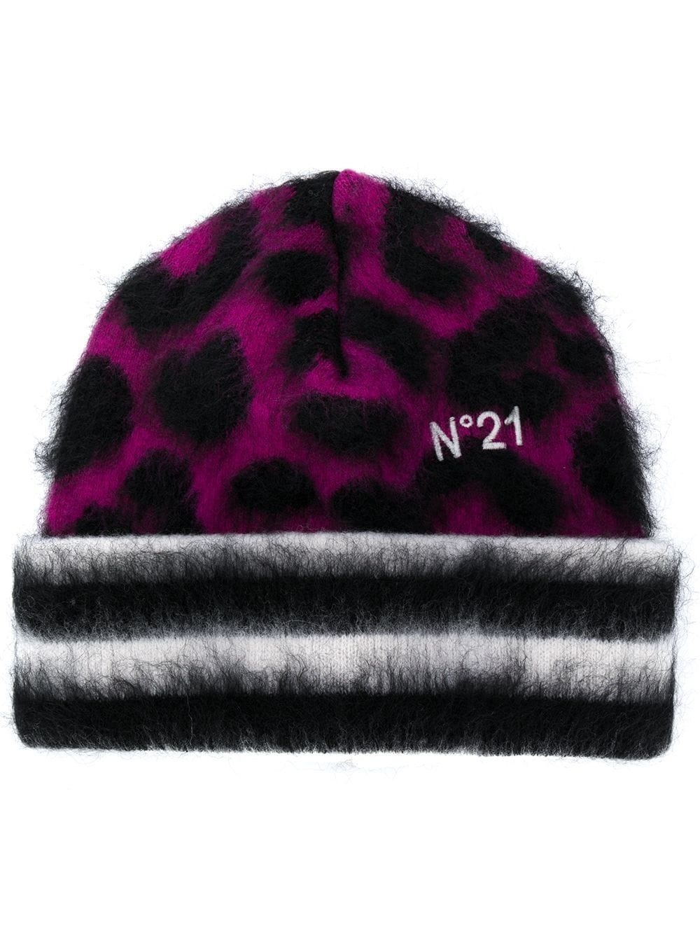 Crystal-Embellished Leopard-Jacquard Beanie  - 1