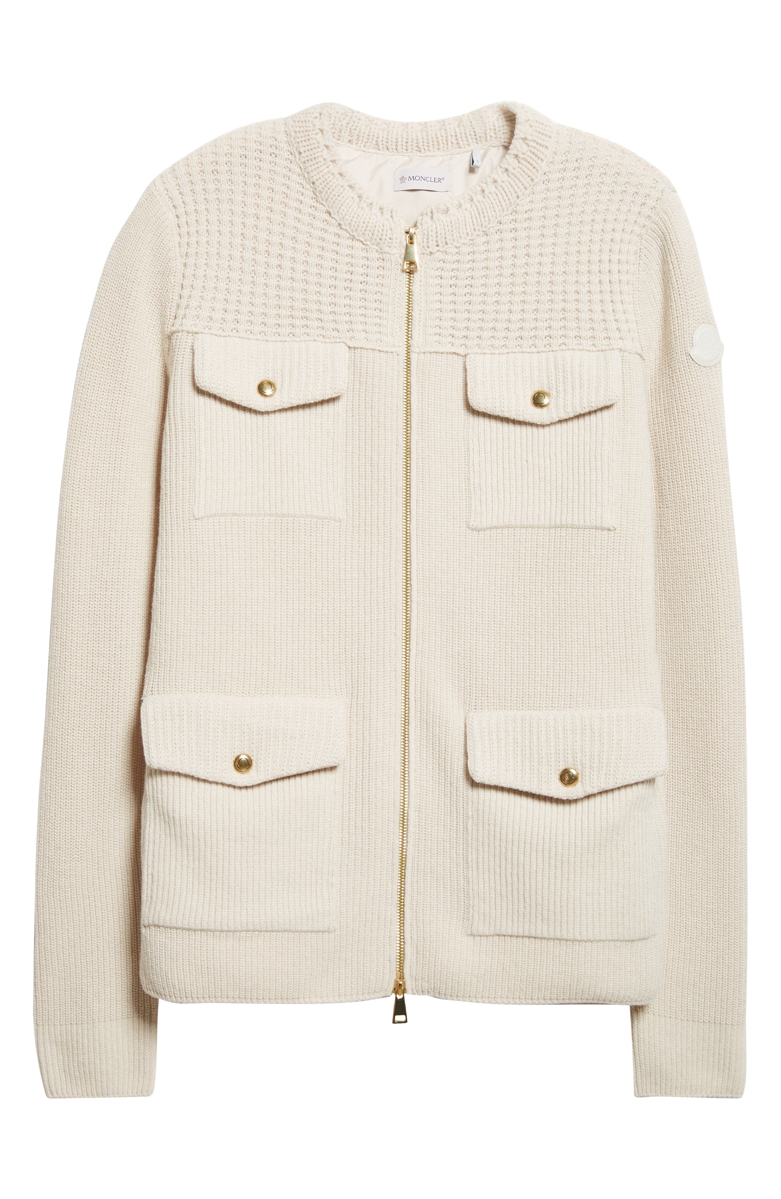 Moncler Virgin Wool Knit & Down Cardigan in Almond Milk at Nordstrom - 6