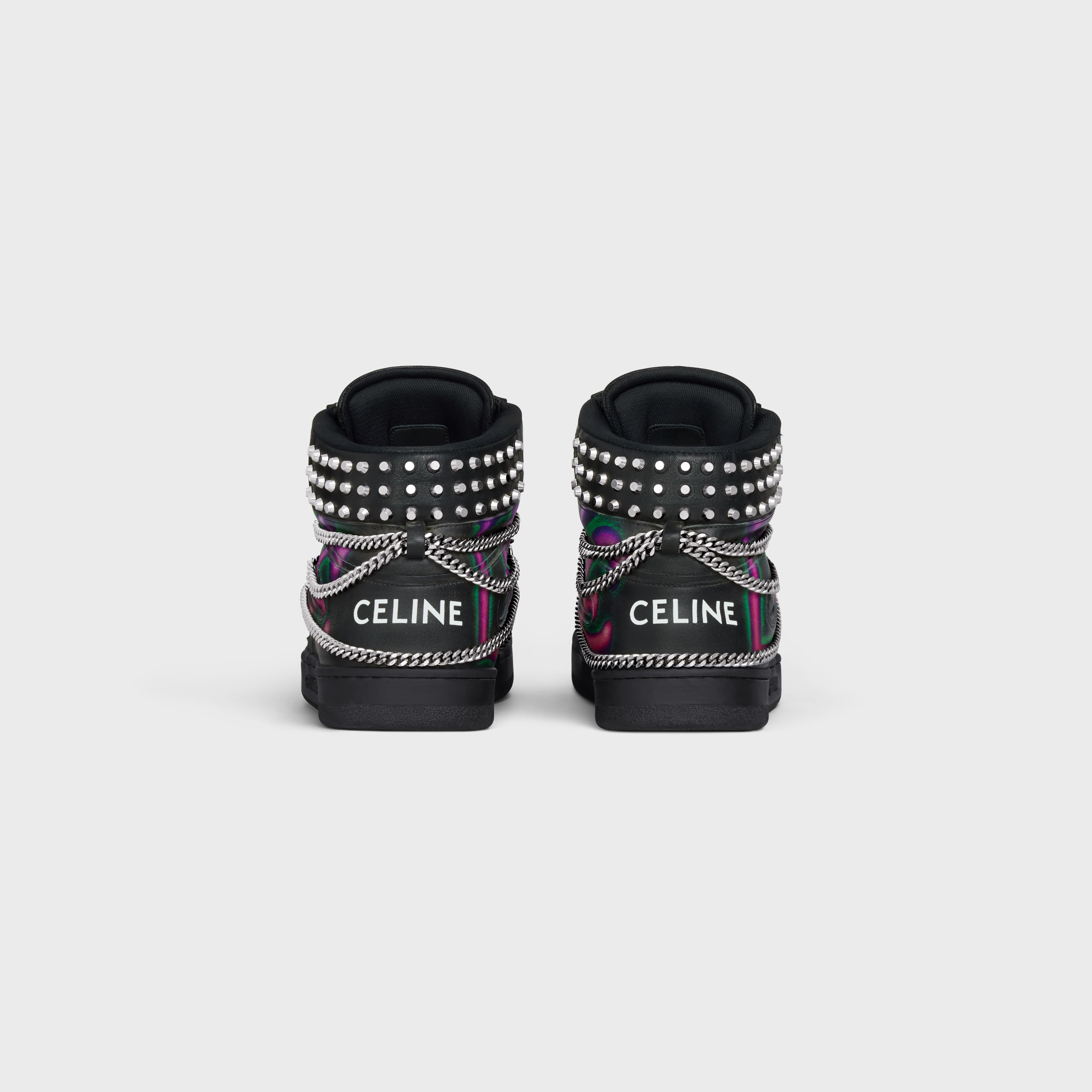 CT-01 "Z" TRAINER HIGH TOP SNEAKER WITH CHAINS AND STUDS in PRINTED CALFSKIN "HATE TO LOVE YOU" - 3