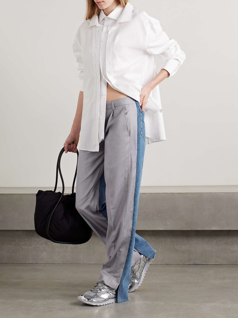 BETTTER Denitrouser paneled pleated wool-blend and denim pants Gray outlook