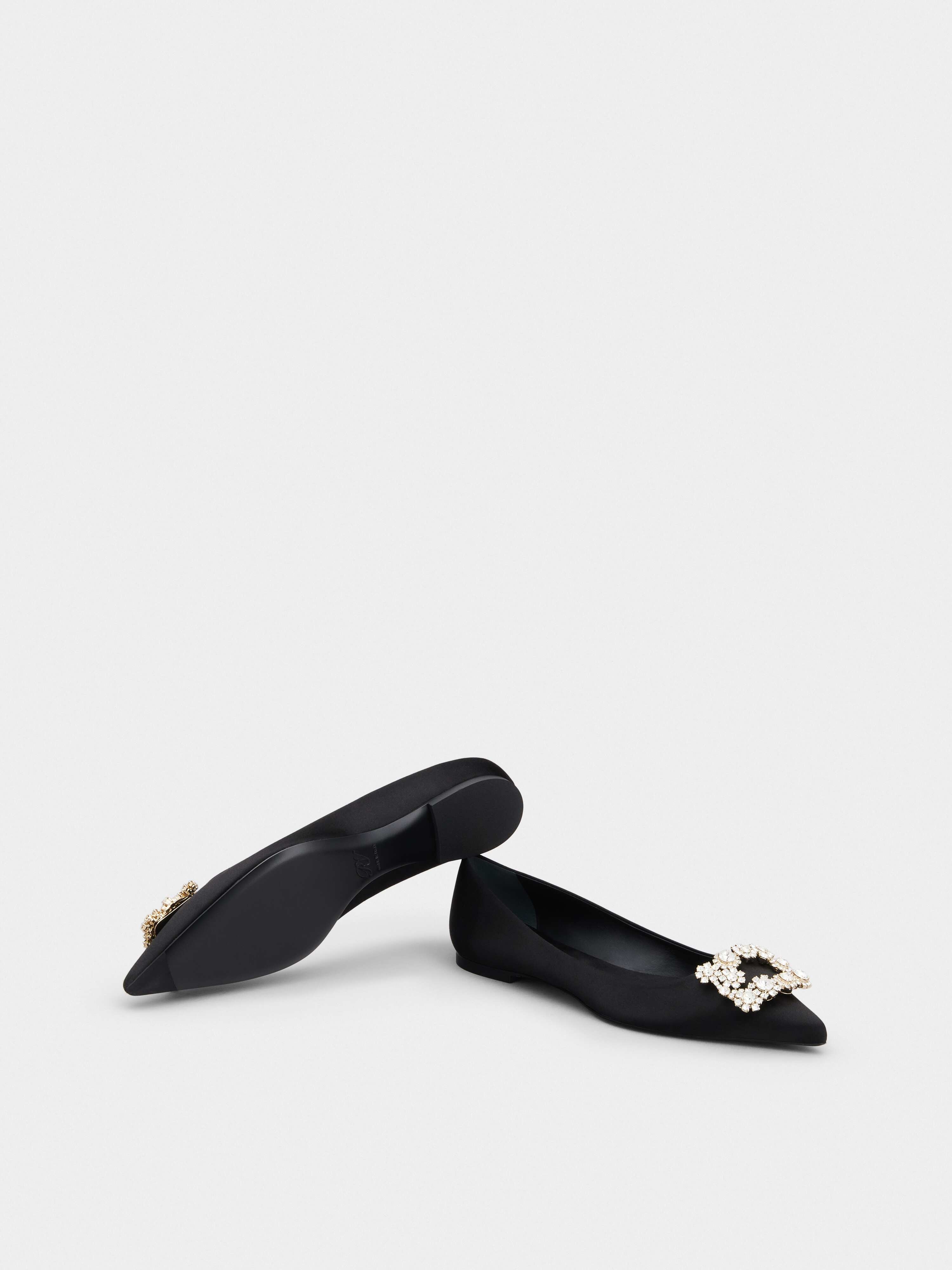 Flower Strass Buckle Ballerinas in Satin - 6