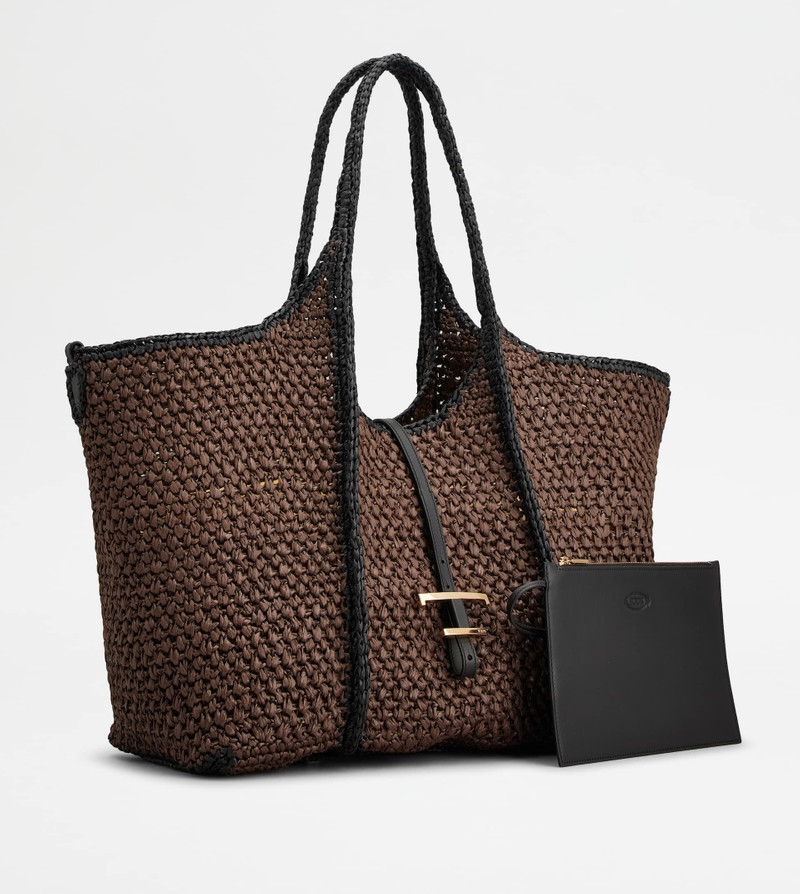 T TIMELESS SHOPPING BAG IN RAFFIA LARGE - BROWN, BLACK 2