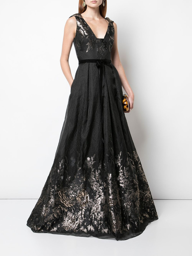 V-NECK METALLIC FILS COUPE GOWN 1