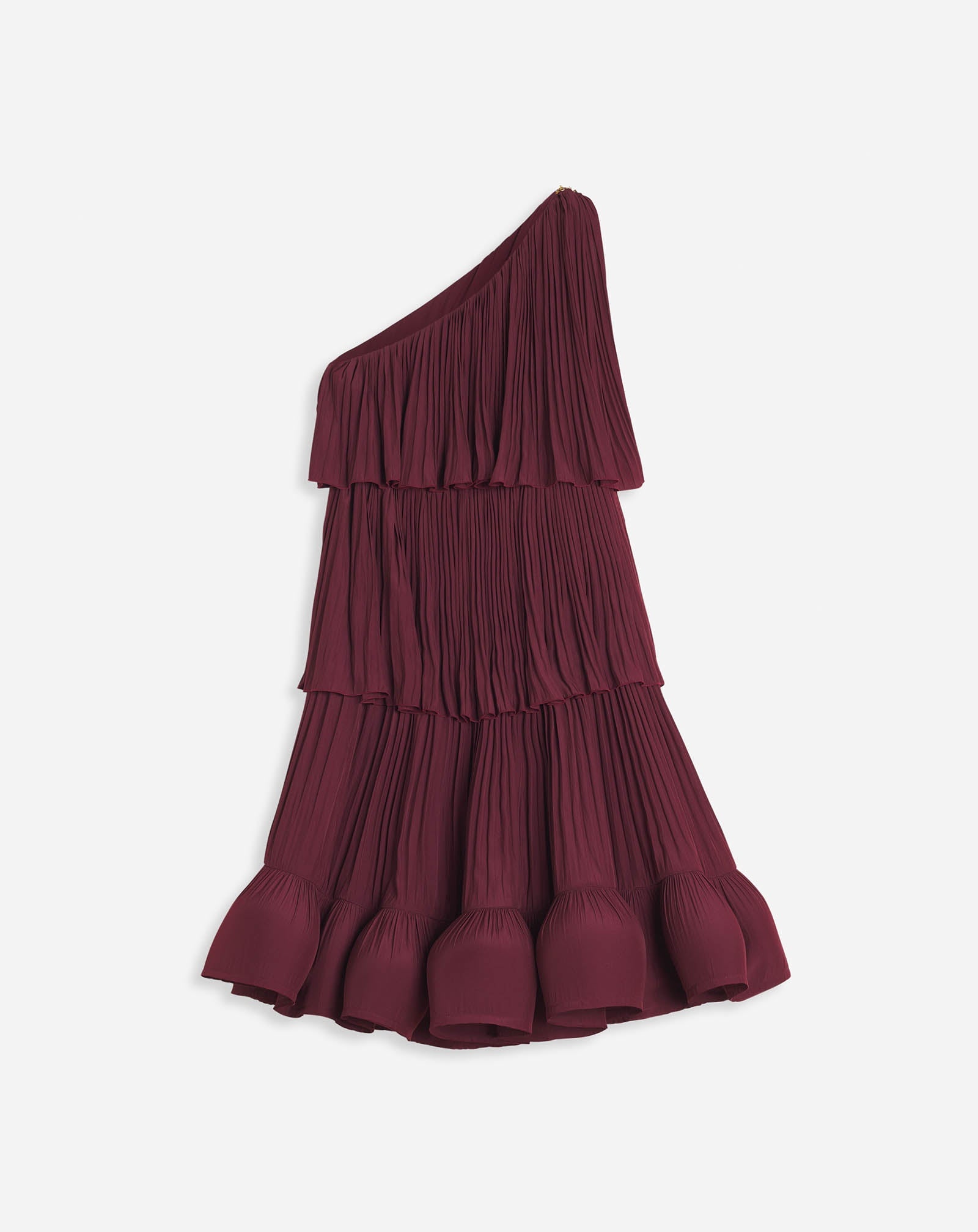 ASYMETRIC 3 LAYER DRESS WITH RUFFLES IN CHARMEUSE - 1