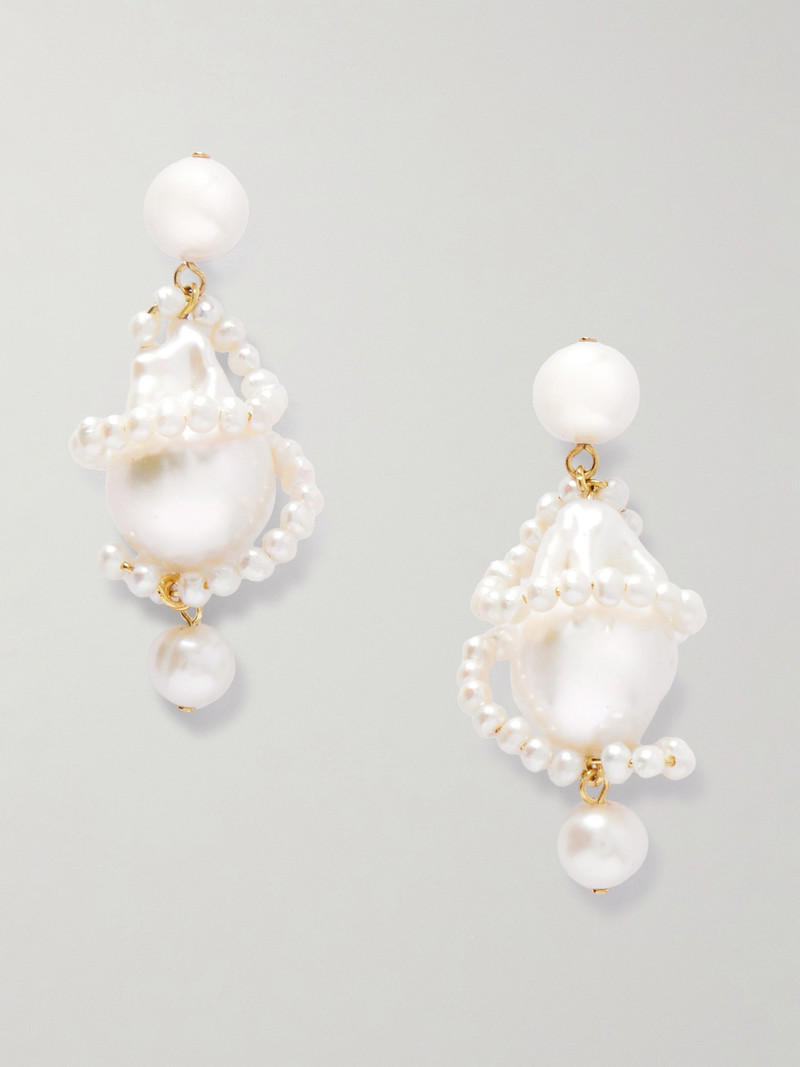 Carvings Recycled Gold Vermeil Pearl Earrings 1
