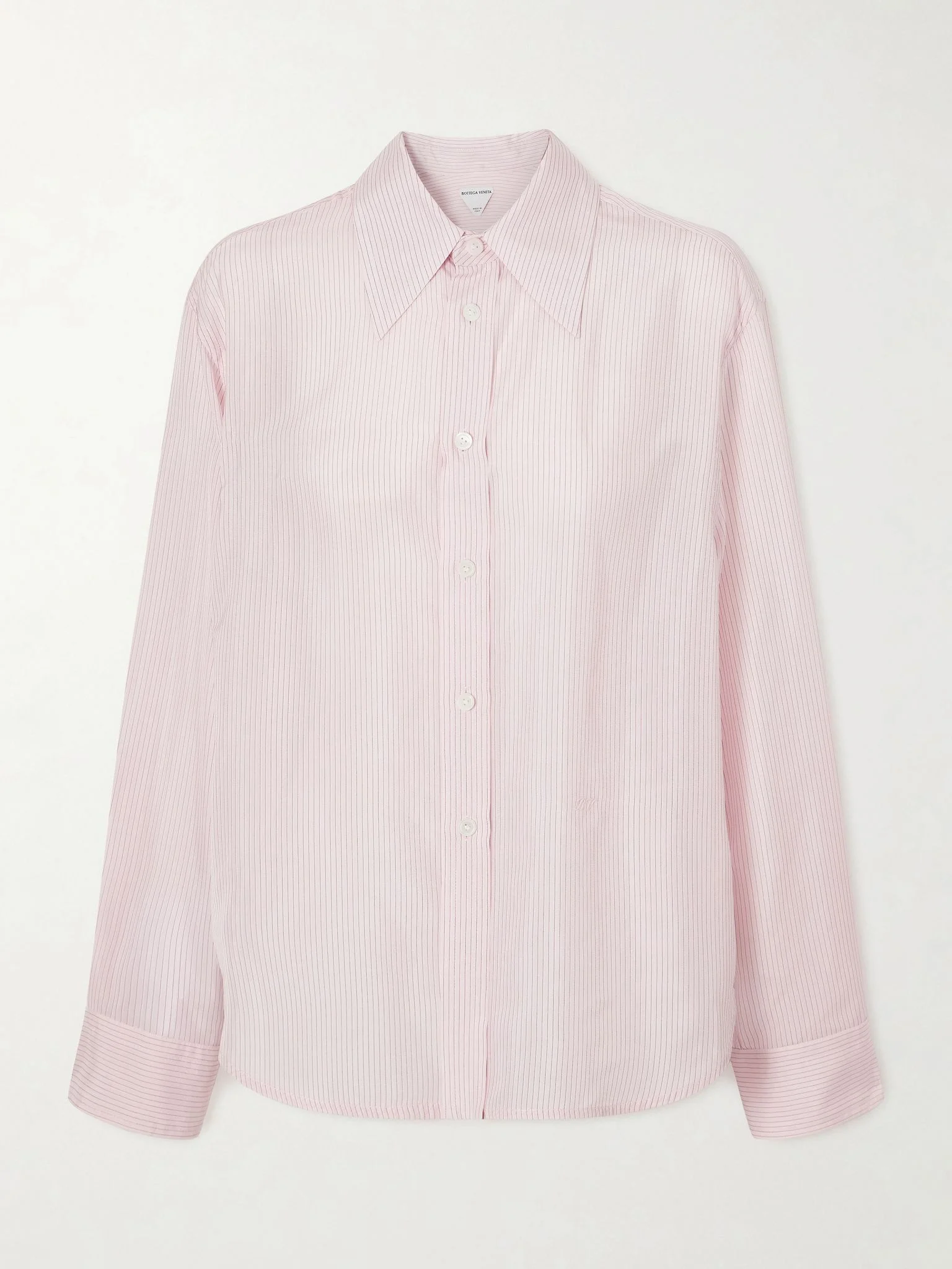 Logo-embroidered pinstriped crepon shirt Pink - 1