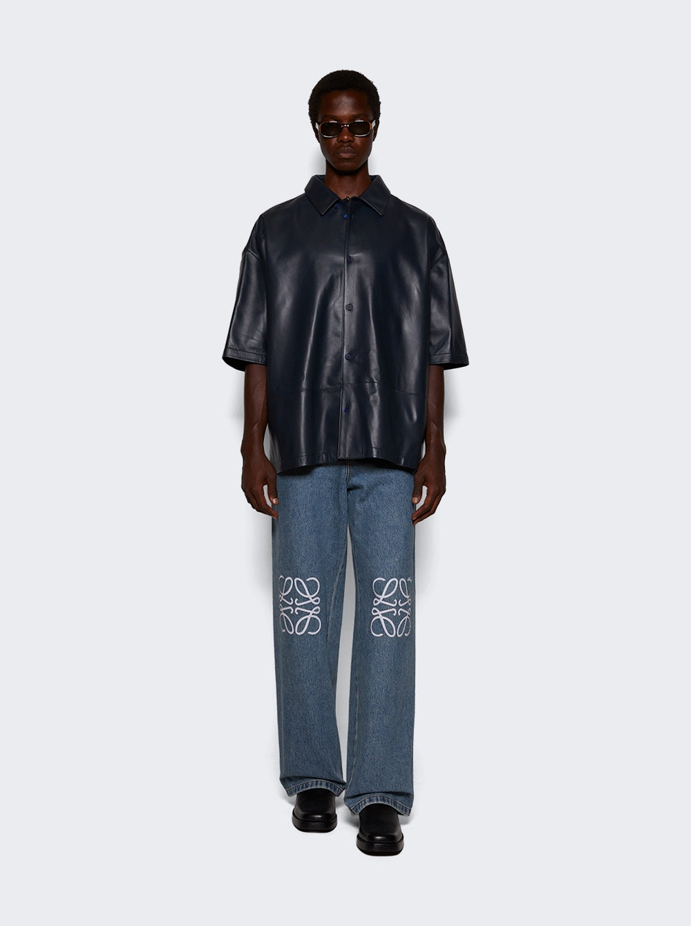 Nappa Lambskin Short Sleeve Shirt Dark Navy - 2