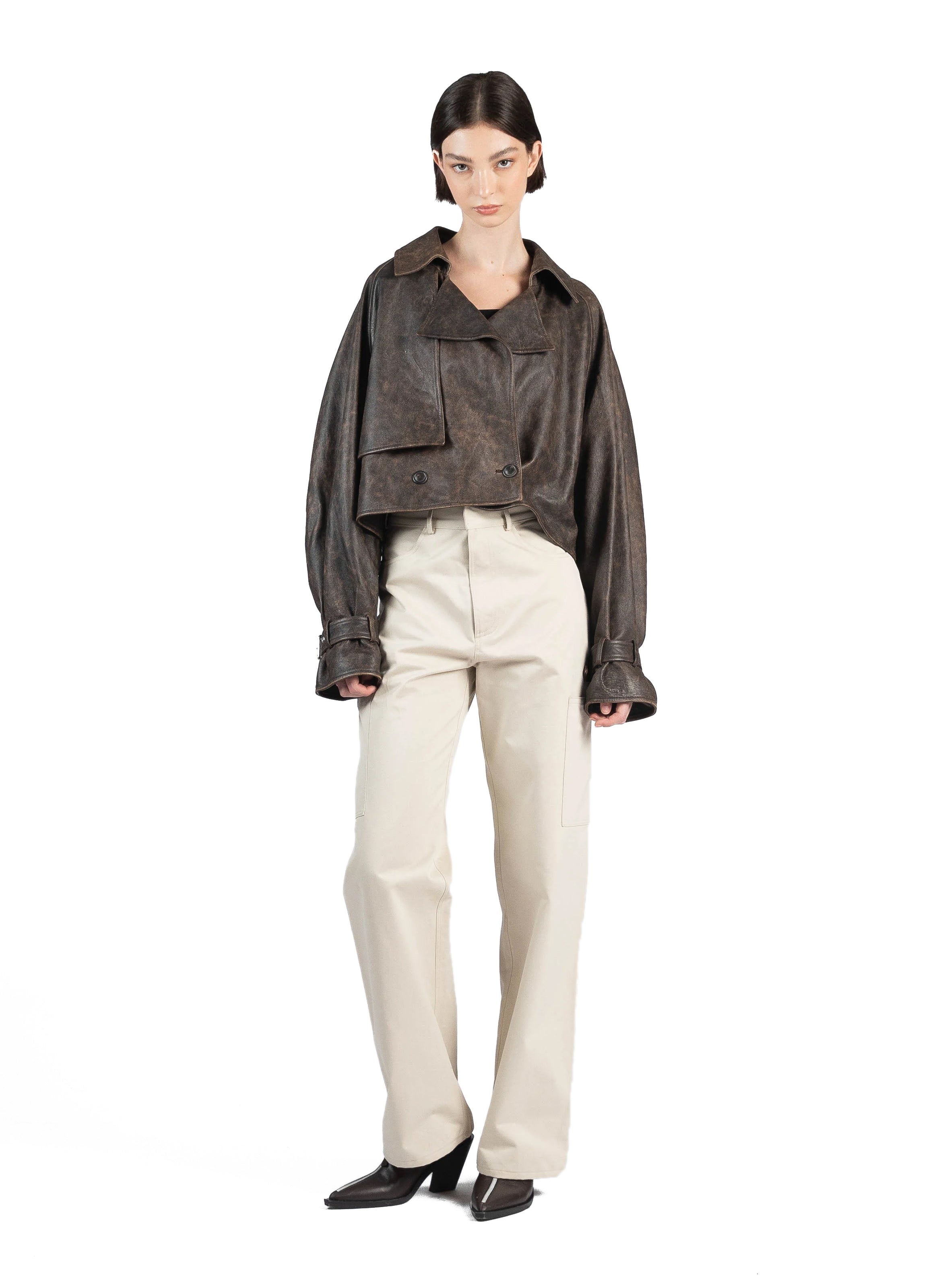 Cropped Trench Coat Brown - 1