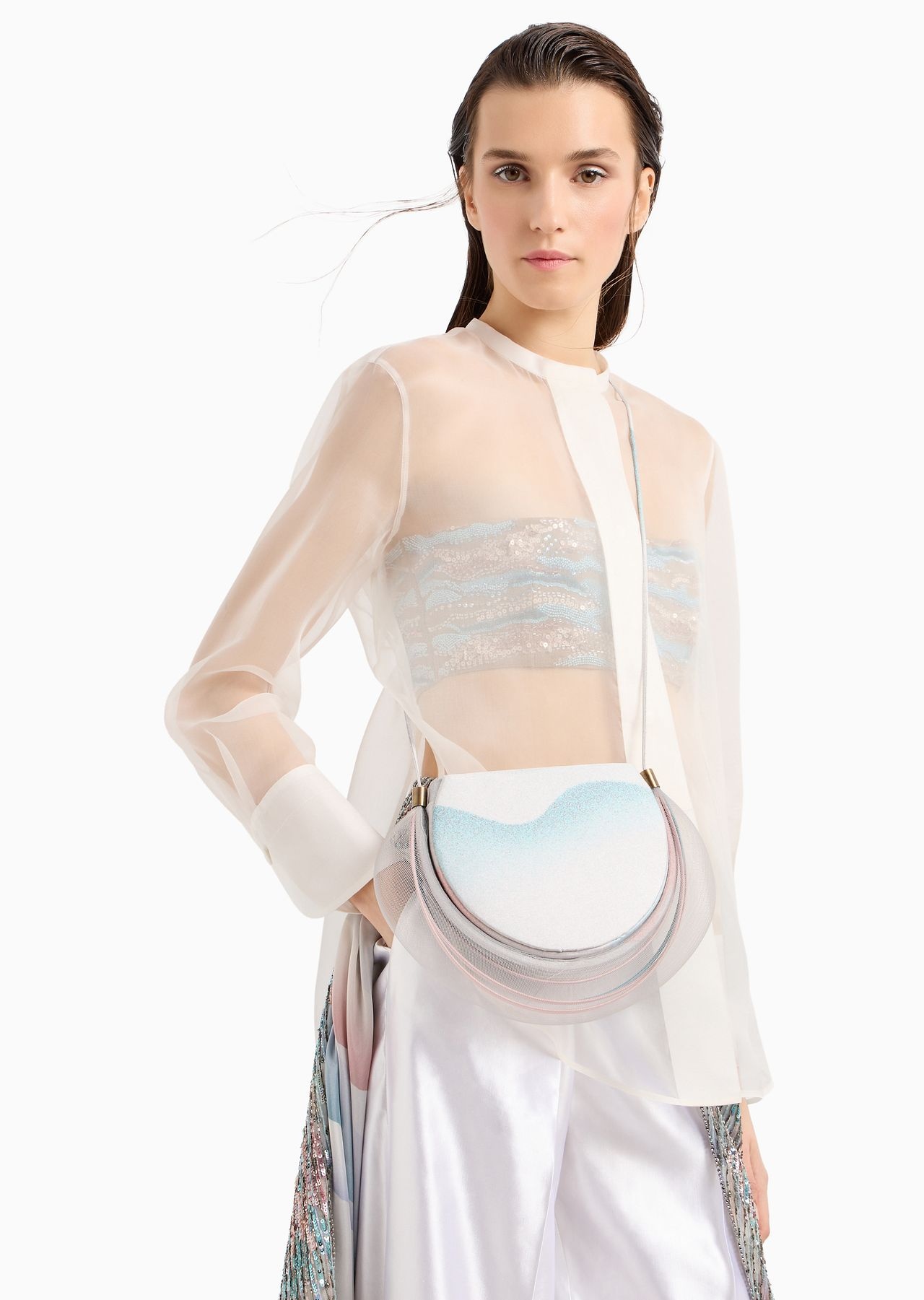 Printed clutch bag with crinoline detail - 6