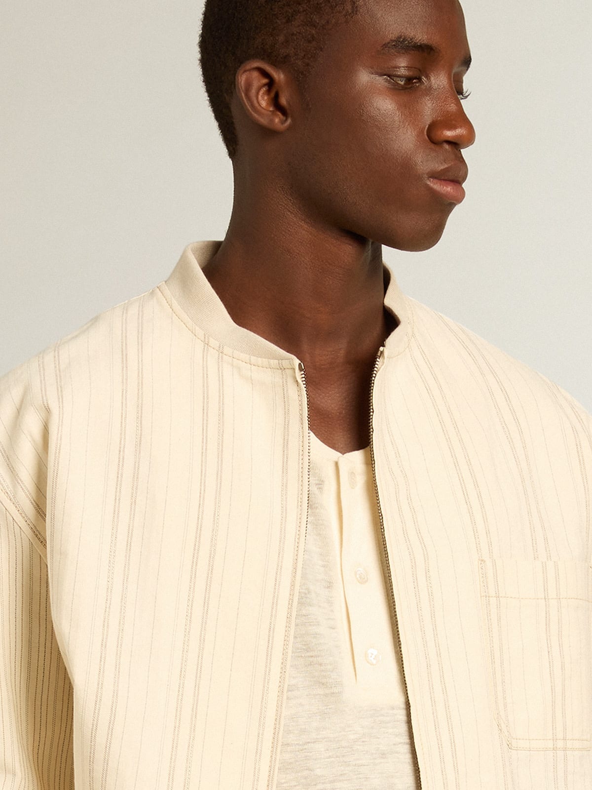 Men's long-sleeved T-shirt in panama-colored linen - 2