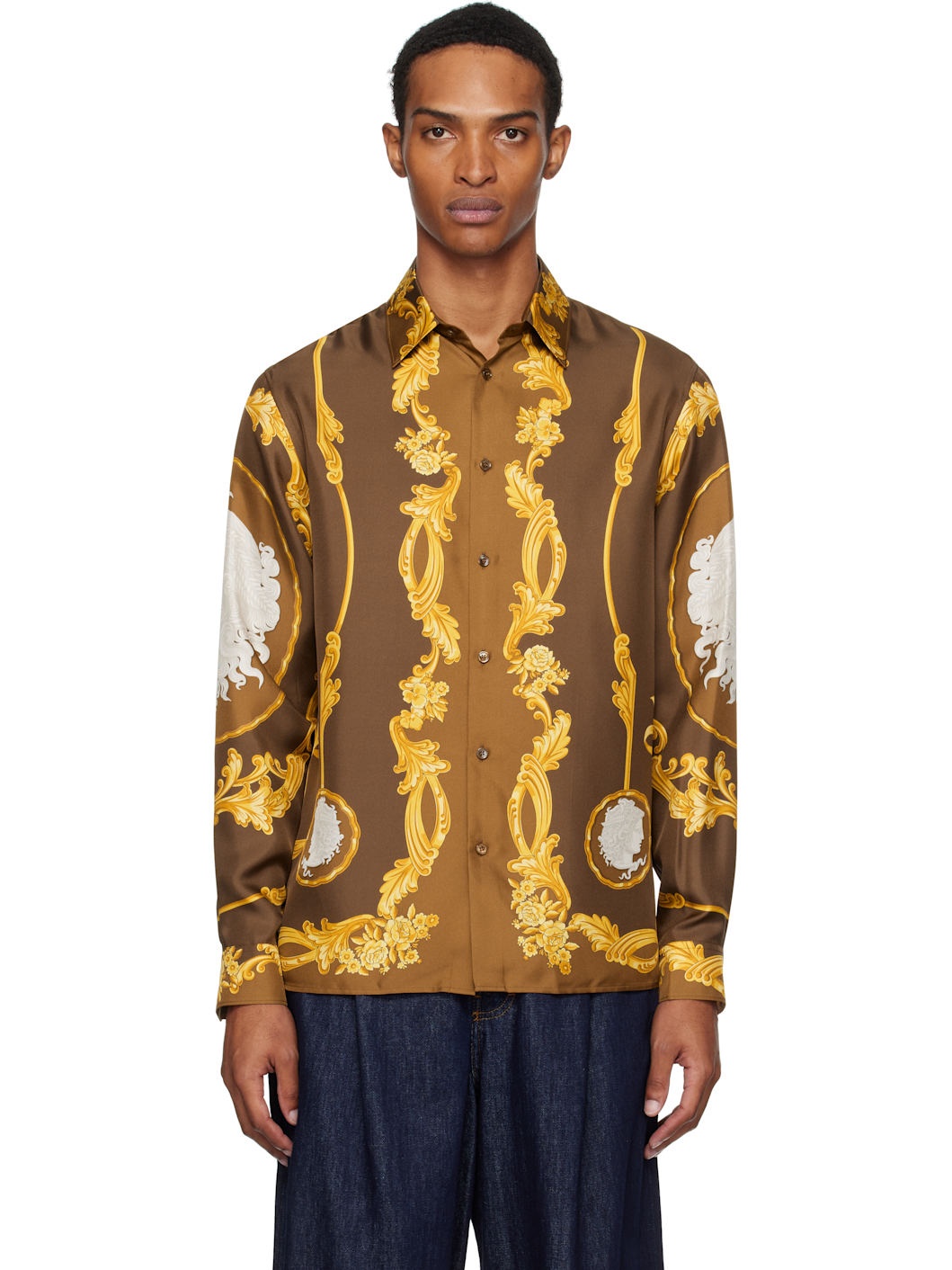 Brown Cameo Silk Shirt - 1