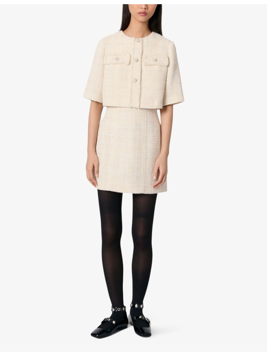 Round-neck short-sleeve tweed mini dress - 2
