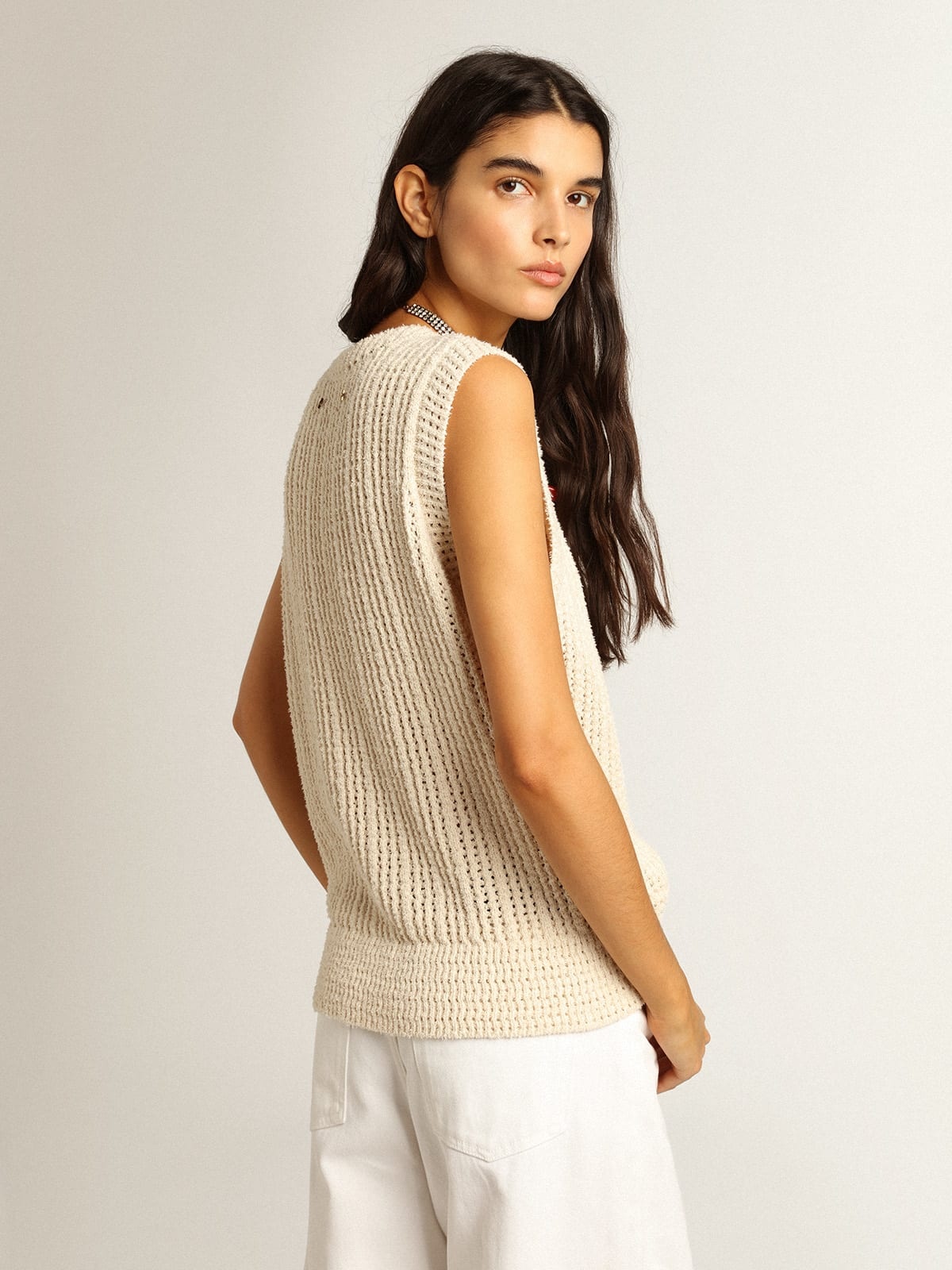 Papyrus-colored knitted sleeveless top - 4