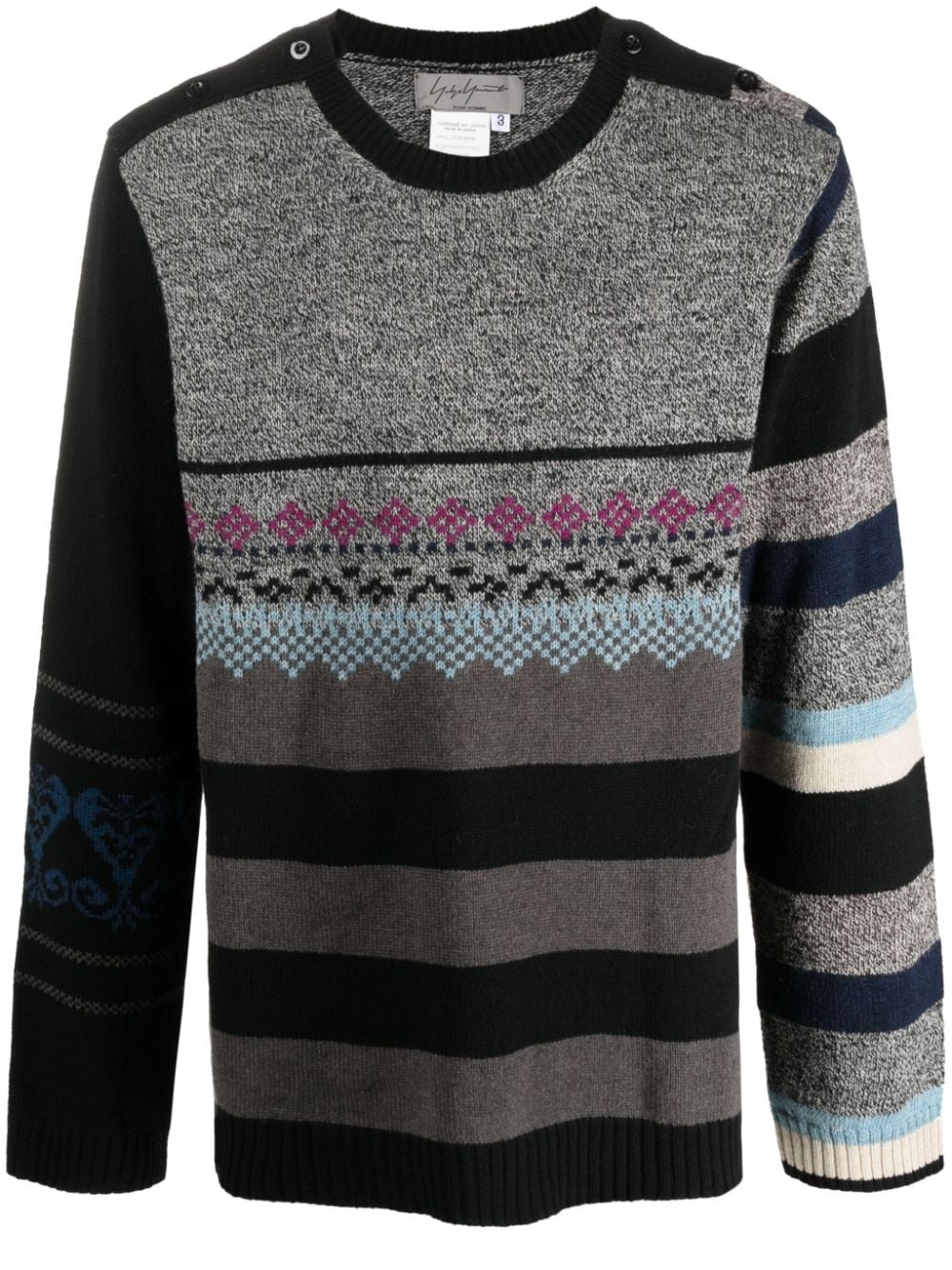 mixed-pattern wool jumper - 1