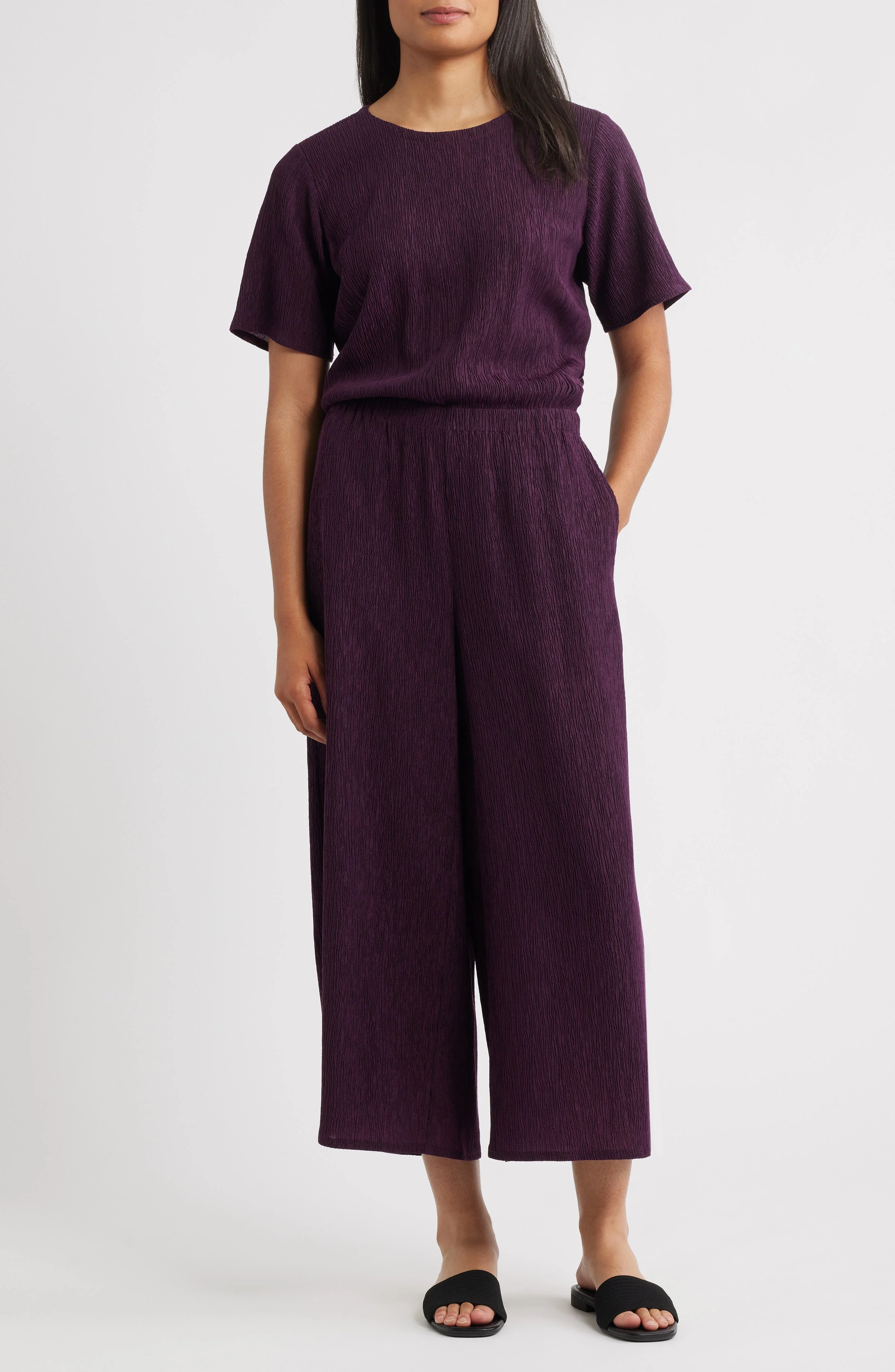 Eileen Fisher Crinkle Wide Leg Jumpsuit in Blackberry at Nordstrom - 1