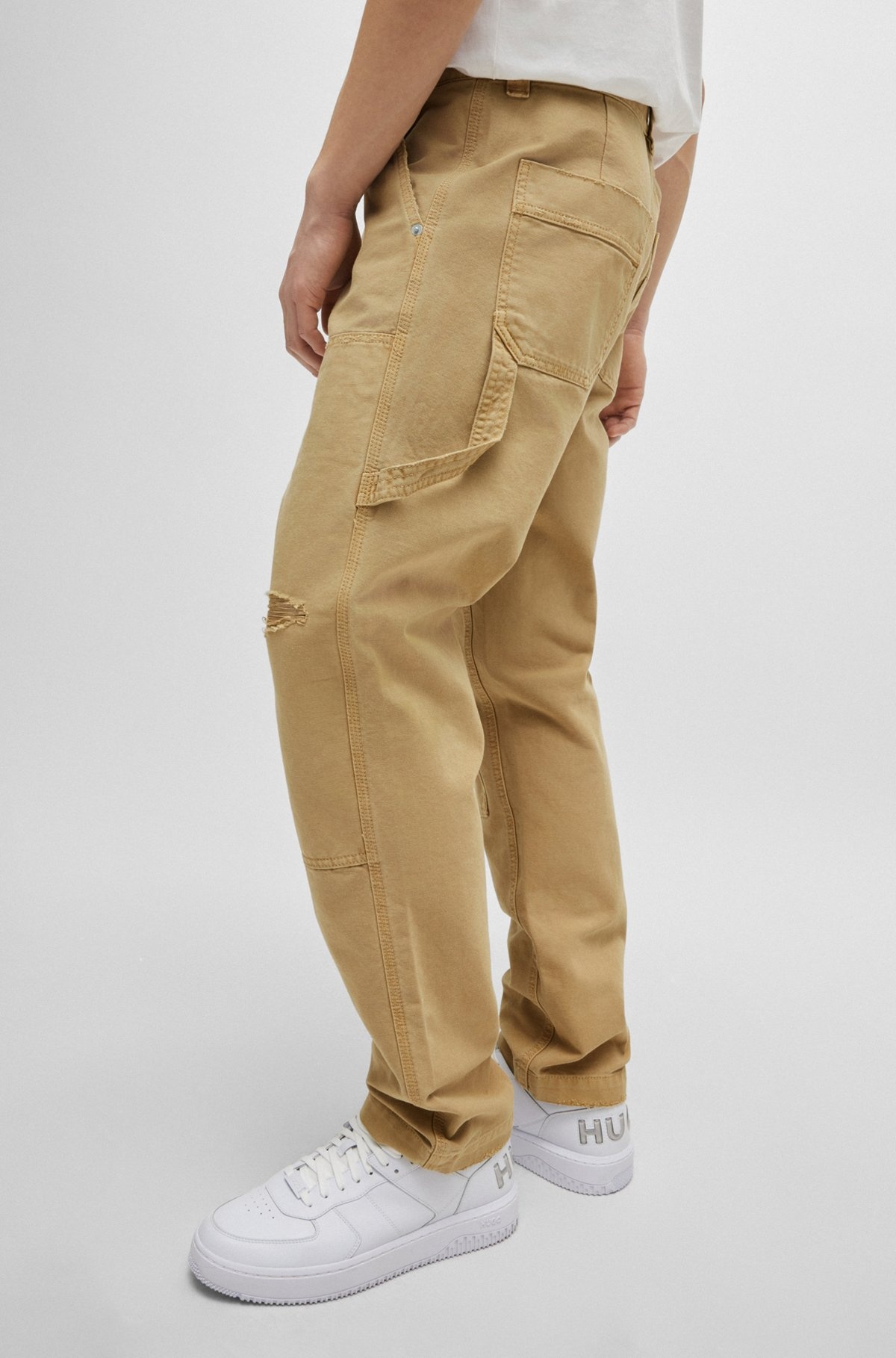 COTTON-CANVAS TROUSERS WITH DISTRESSED DETAILS - 5
