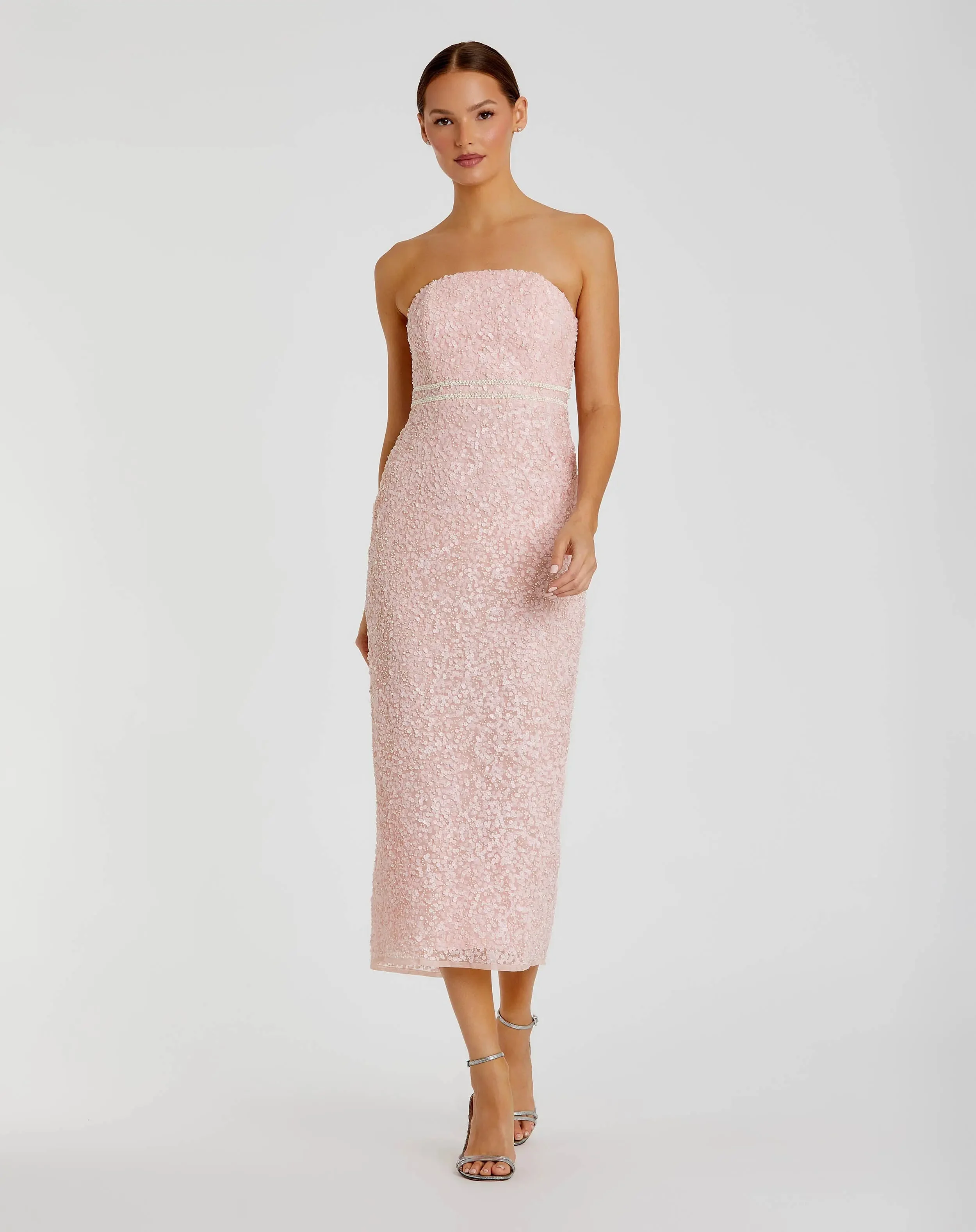 Blush Pearl Embellished Strapless Midi Dress - 1