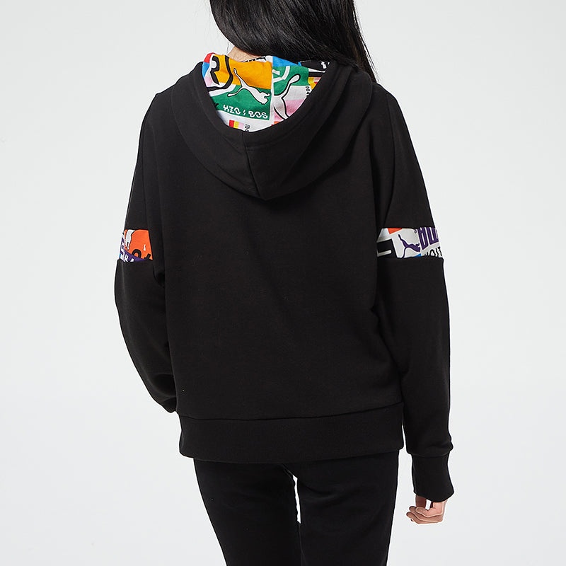 (WMNS) PUMA International Hoodie 'Black White' 531351-01 - 4