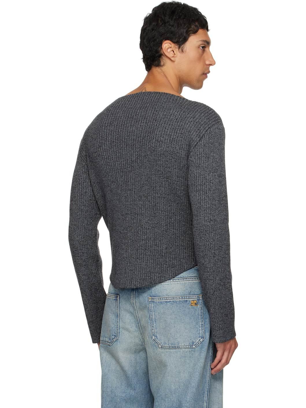 Gray Boatneck Ribbed Wool Sweater - 3