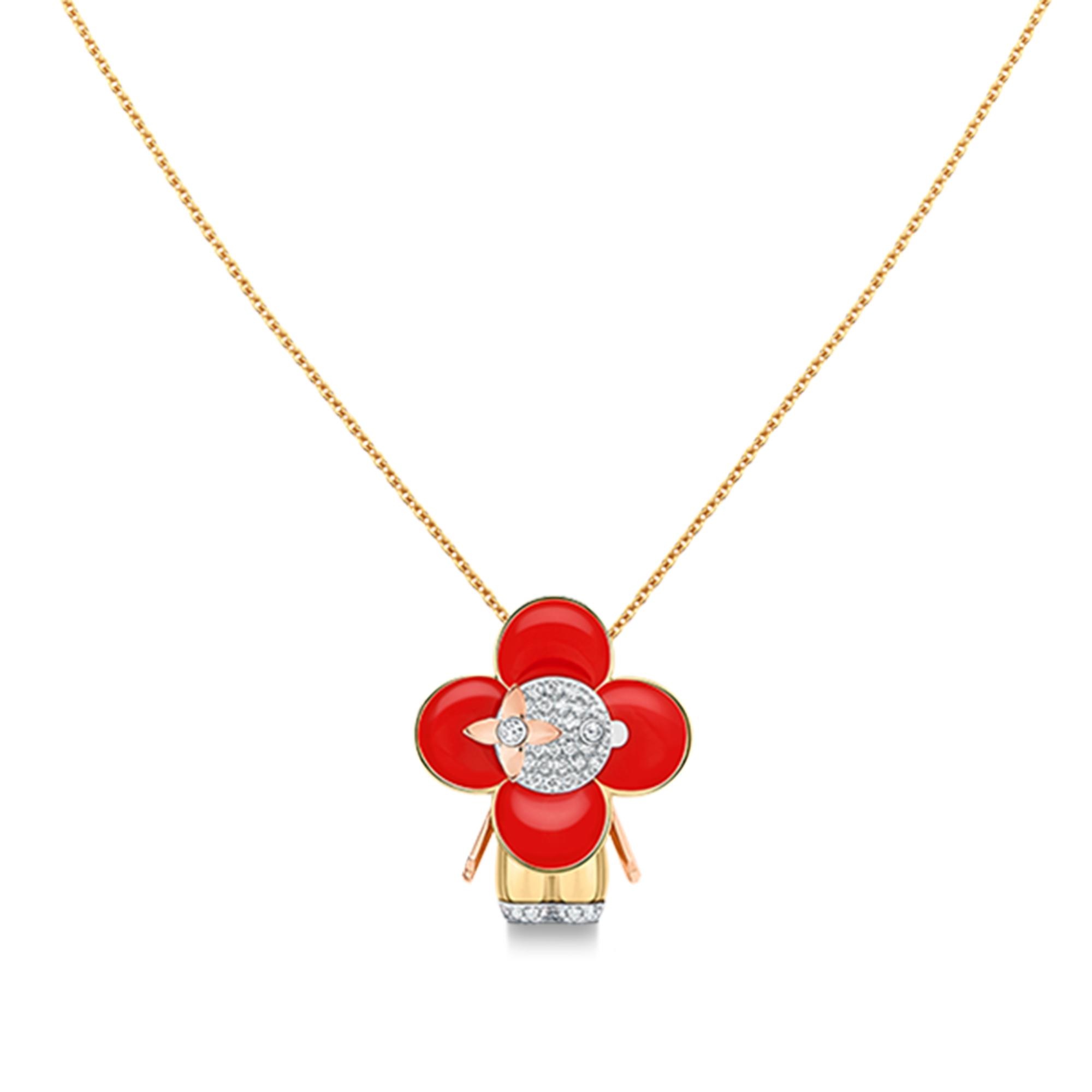 Vivienne pendant, 3 golds, red lacquer & diamonds - 1