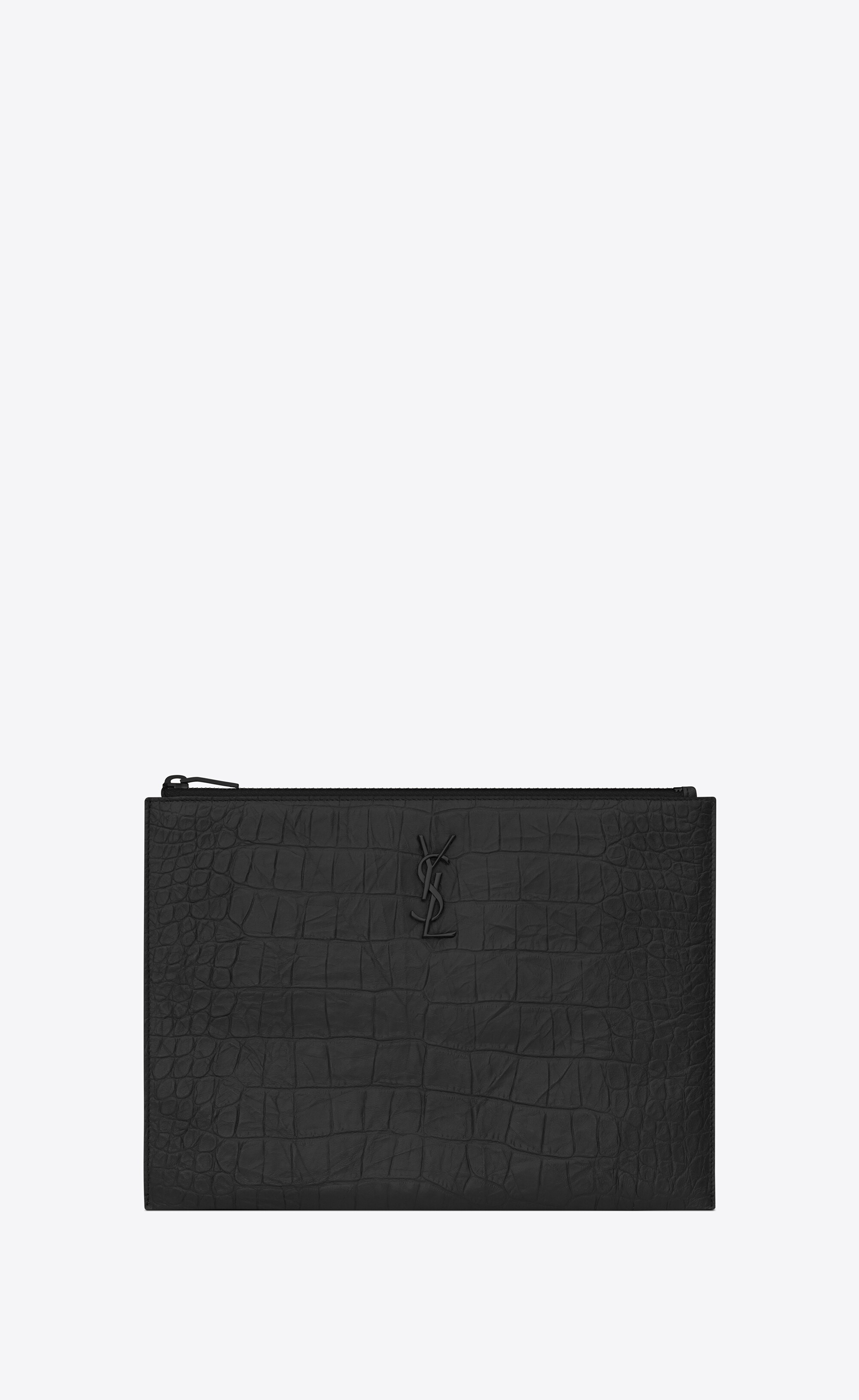 monogram tablet holder in crocodile embossed leather - 1