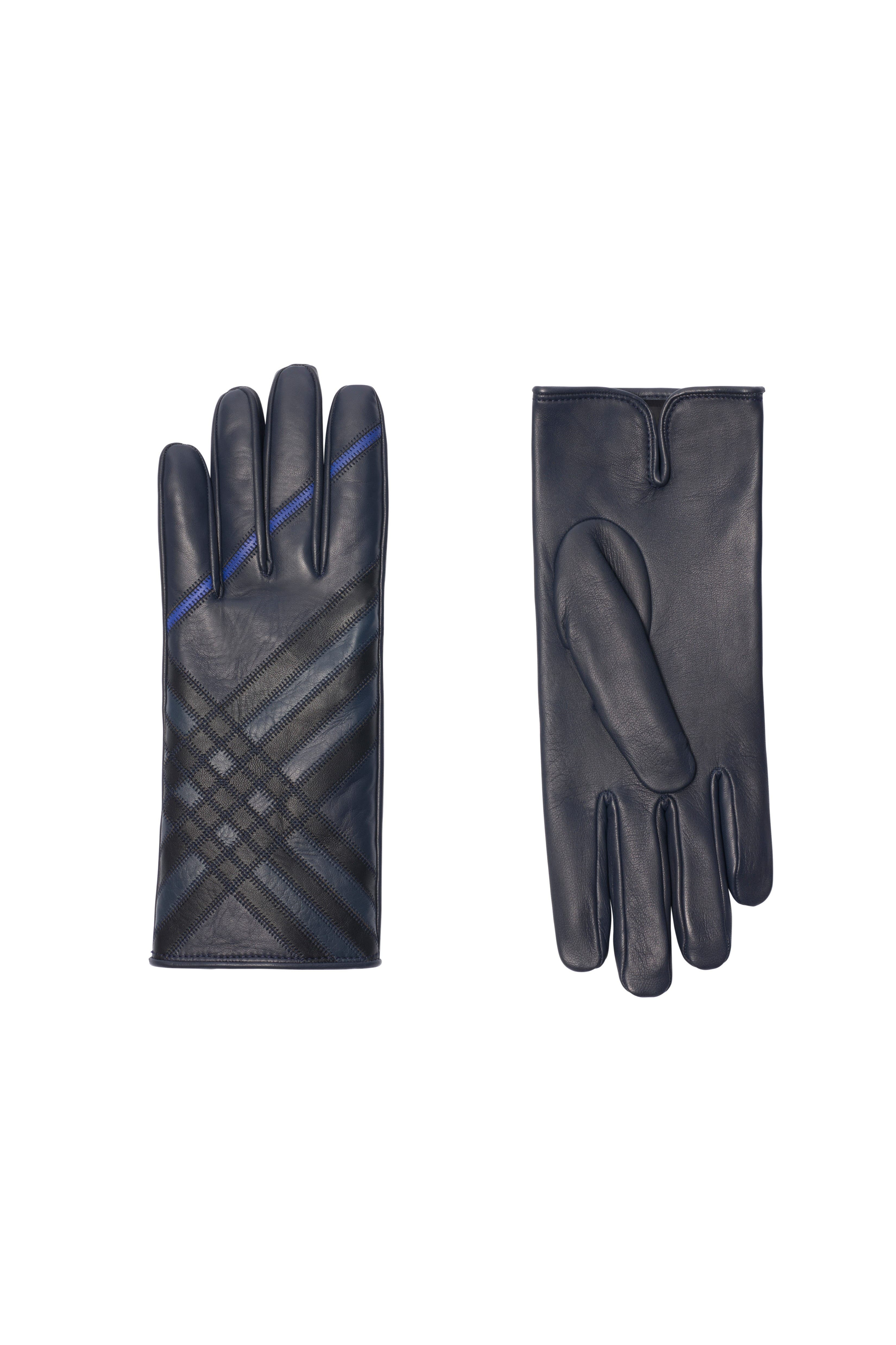 burberry Check Intarsia Leather Gloves in Storm Blue at Nordstrom - 2