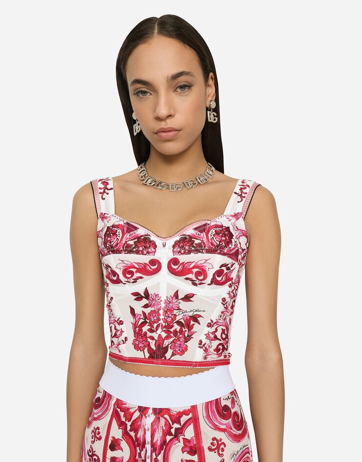 Majolica-print marquisette bustier top - 4