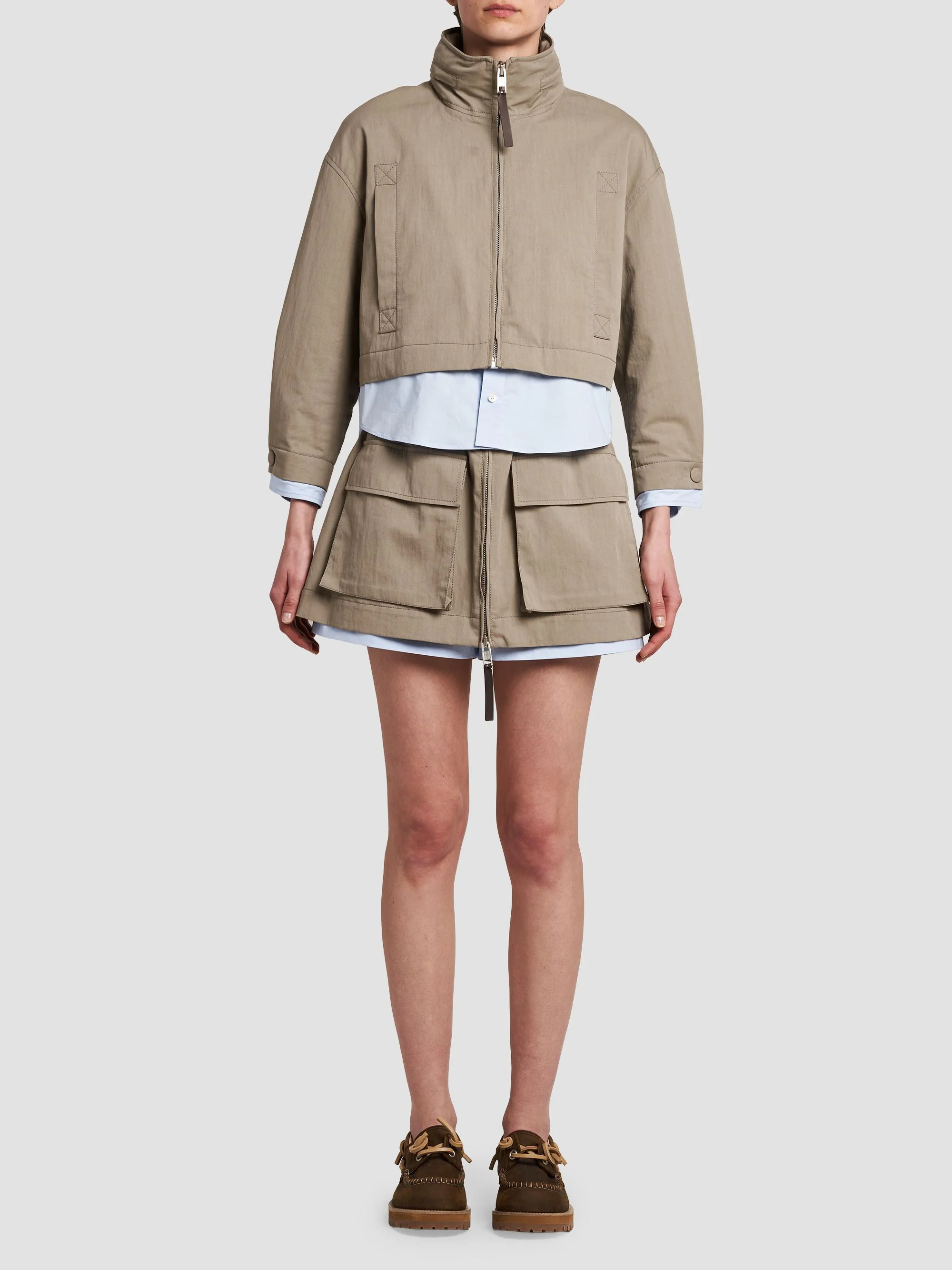 Women's Cotton-Blend Layered Stand-Collar Jacket - Multi Beige - 1
