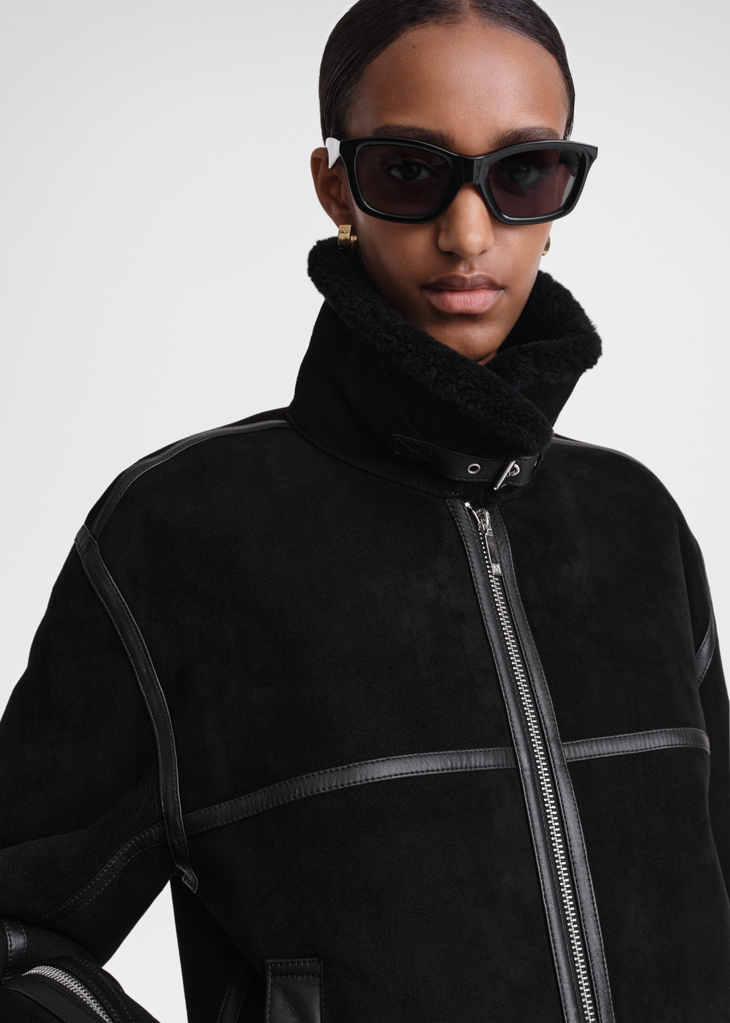 Shearling aviator jacket black - 5