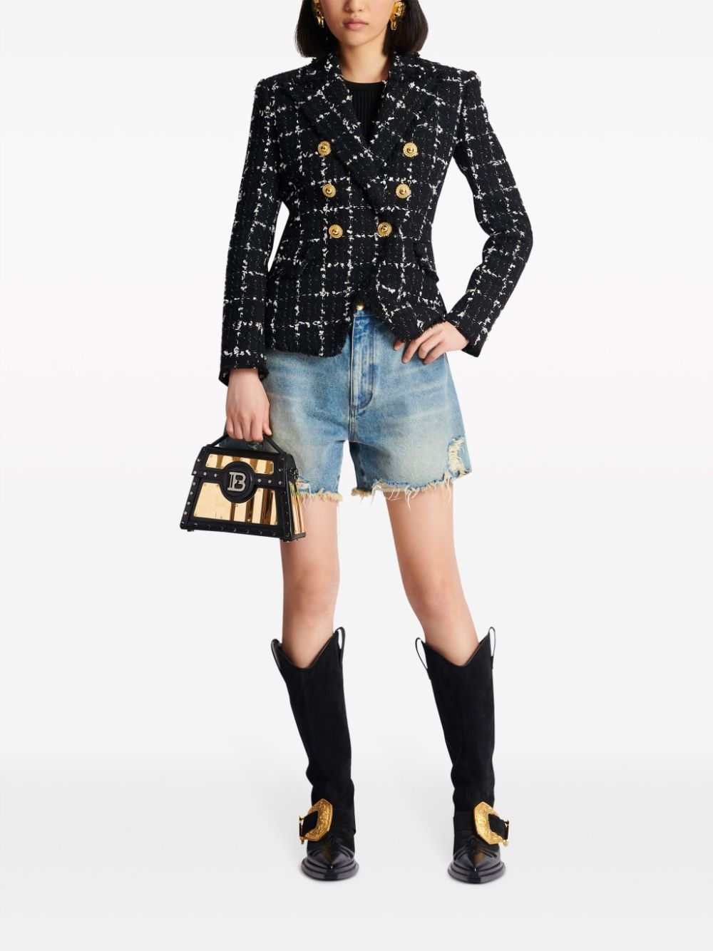 double-breasted tweed blazer - 2