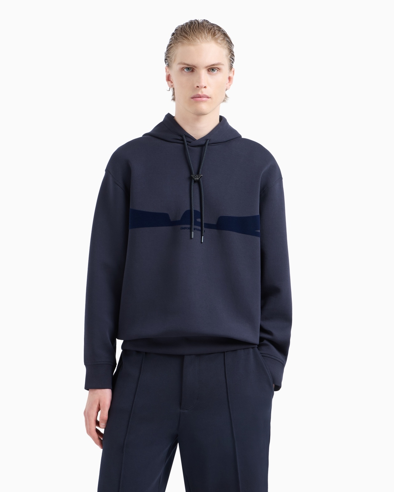 HOODED SWEATSHIRT IN DOUBLE JERSEY WITH CONTOURED EAGLE FLOCKED PRINT - 2