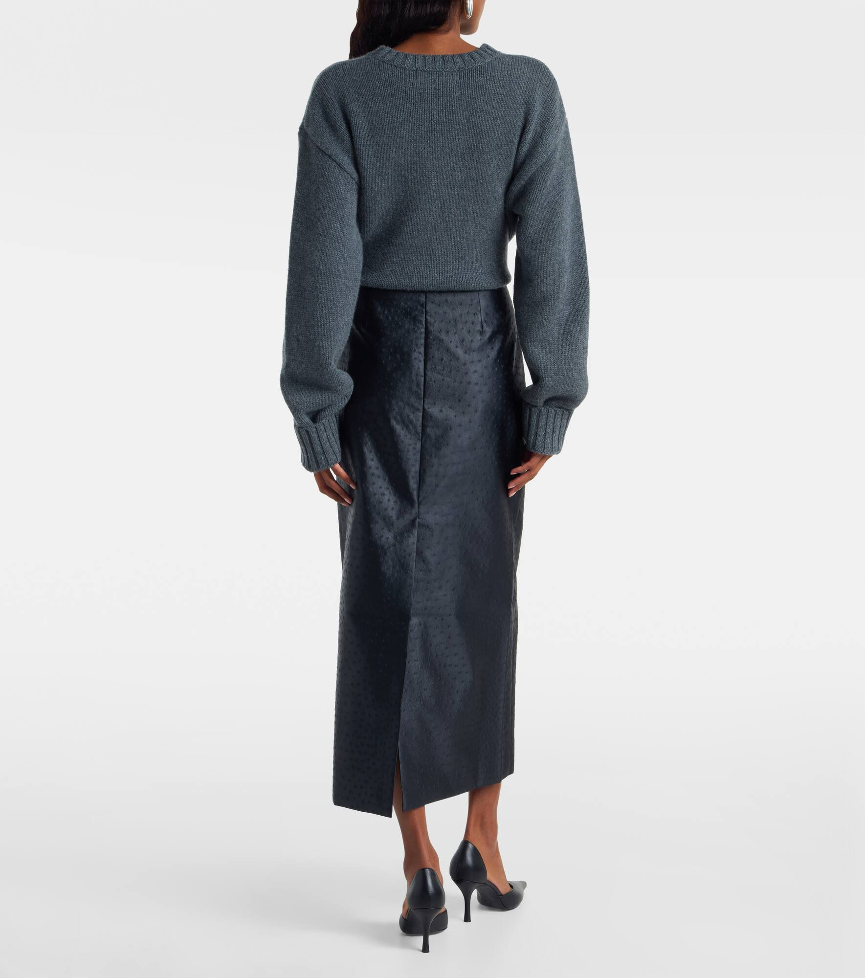Embossed high-rise midi skirt - 3
