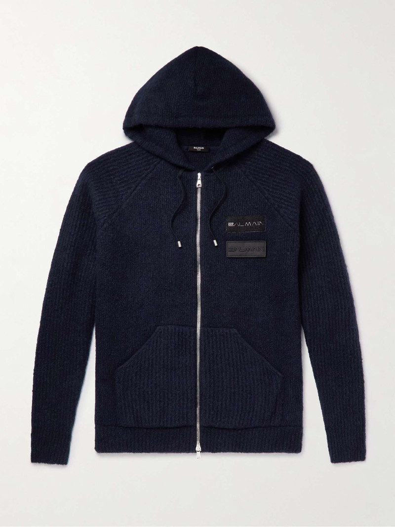 Logo-Detailed Ribbed Wool-Blend Zip-Up Hoodie - 1
