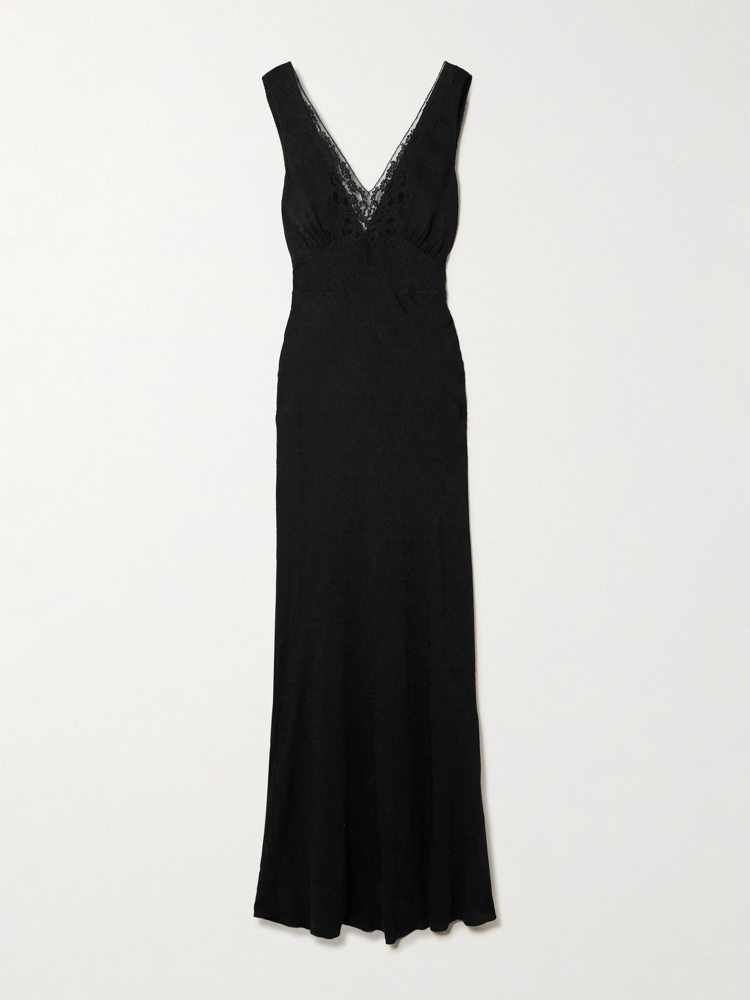 Lace-trimmed silk-jacquard gown Black - 1