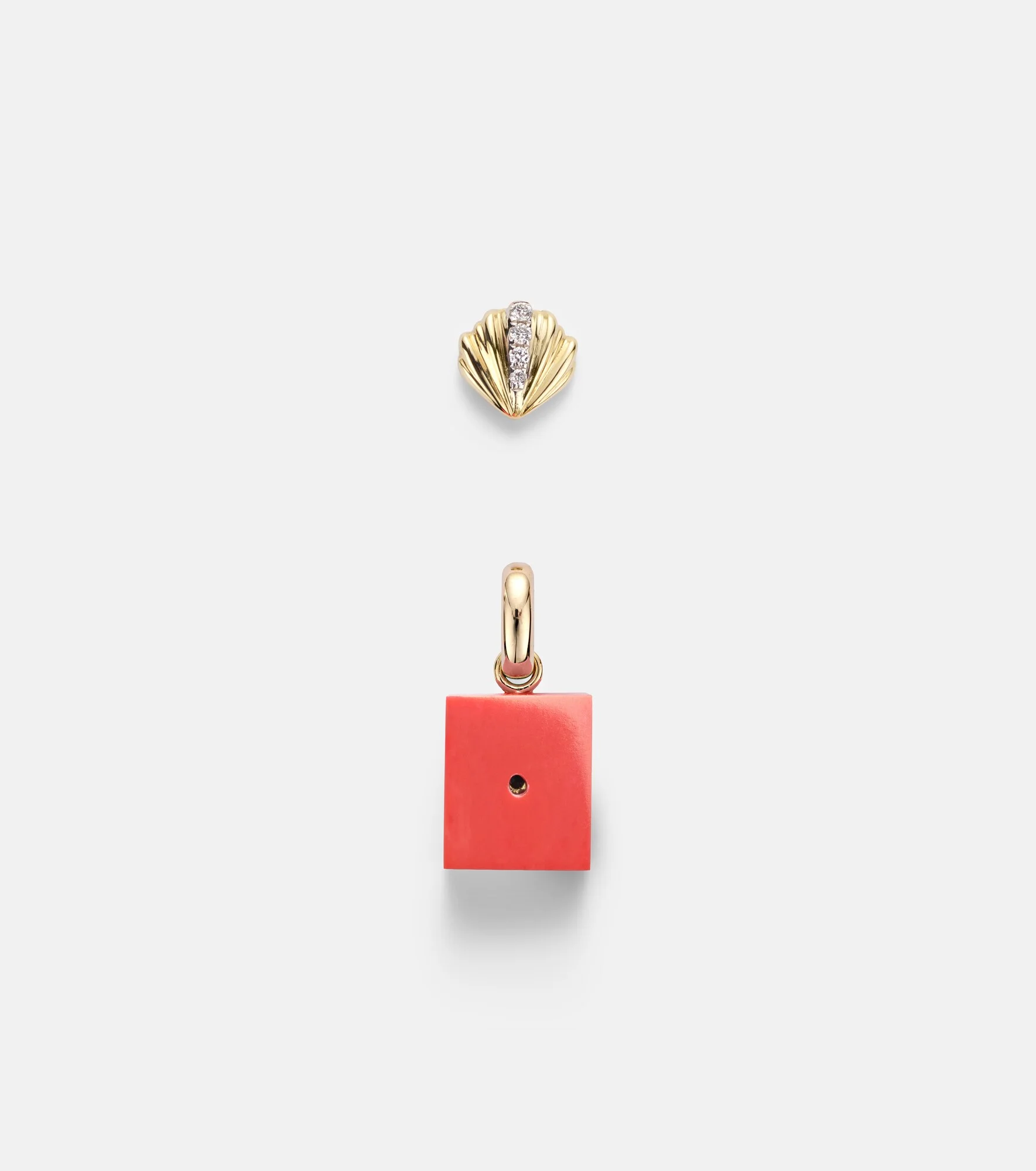 Coquillage and Le Cubo 9kt gold single earring and pendant set with diamonds - 1