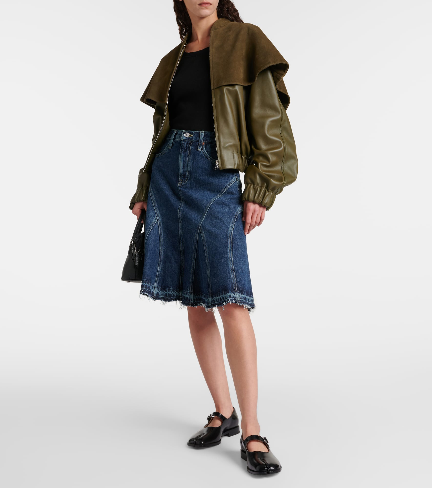 Pleated denim midi skirt - 2