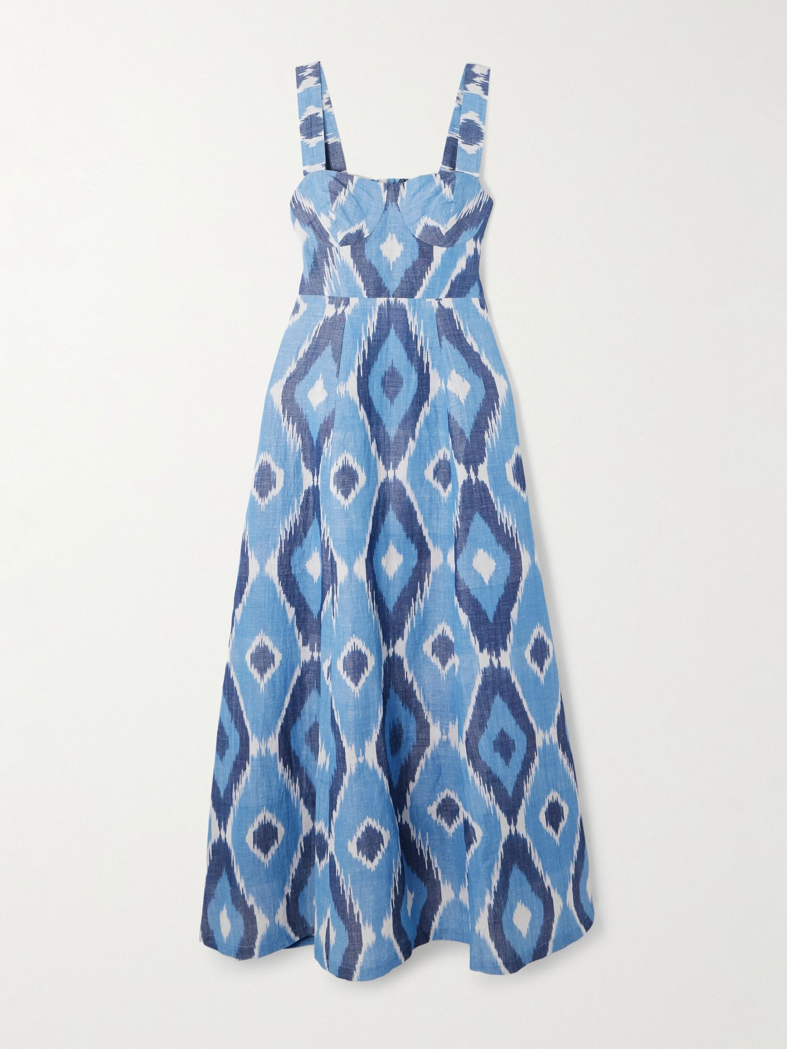 Azzurra open-back printed hemp and cotton-blend maxi dress Blue - 1